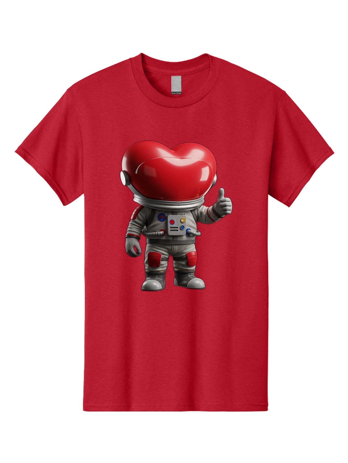 Astronaut-Heart Men'S Graphic Tee, 100% Cotton, Comfortable Casual Summer Wear, Machine Washable, Astronaut With Heart-Shaped Helmet, Thumbs Up Gesture, Space Suit, Futuristic Design, Red And Gray Colors, Love In Space, Positivity, Approval Bae122 6