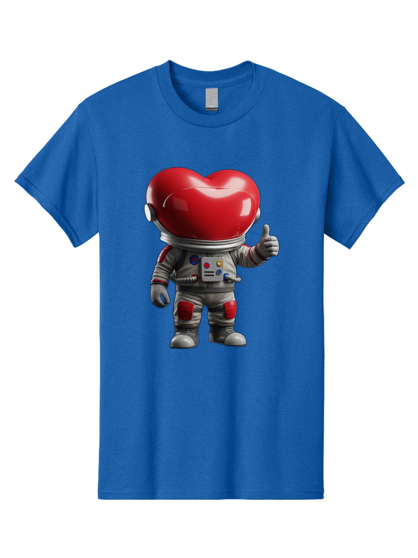 Astronaut-Heart Men'S Graphic Tee, 100% Cotton, Comfortable Casual Summer Wear, Machine Washable, Astronaut With Heart-Shaped Helmet, Thumbs Up Gesture, Space Suit, Futuristic Design, Red And Gray Colors, Love In Space, Positivity, Approval Bae122 8