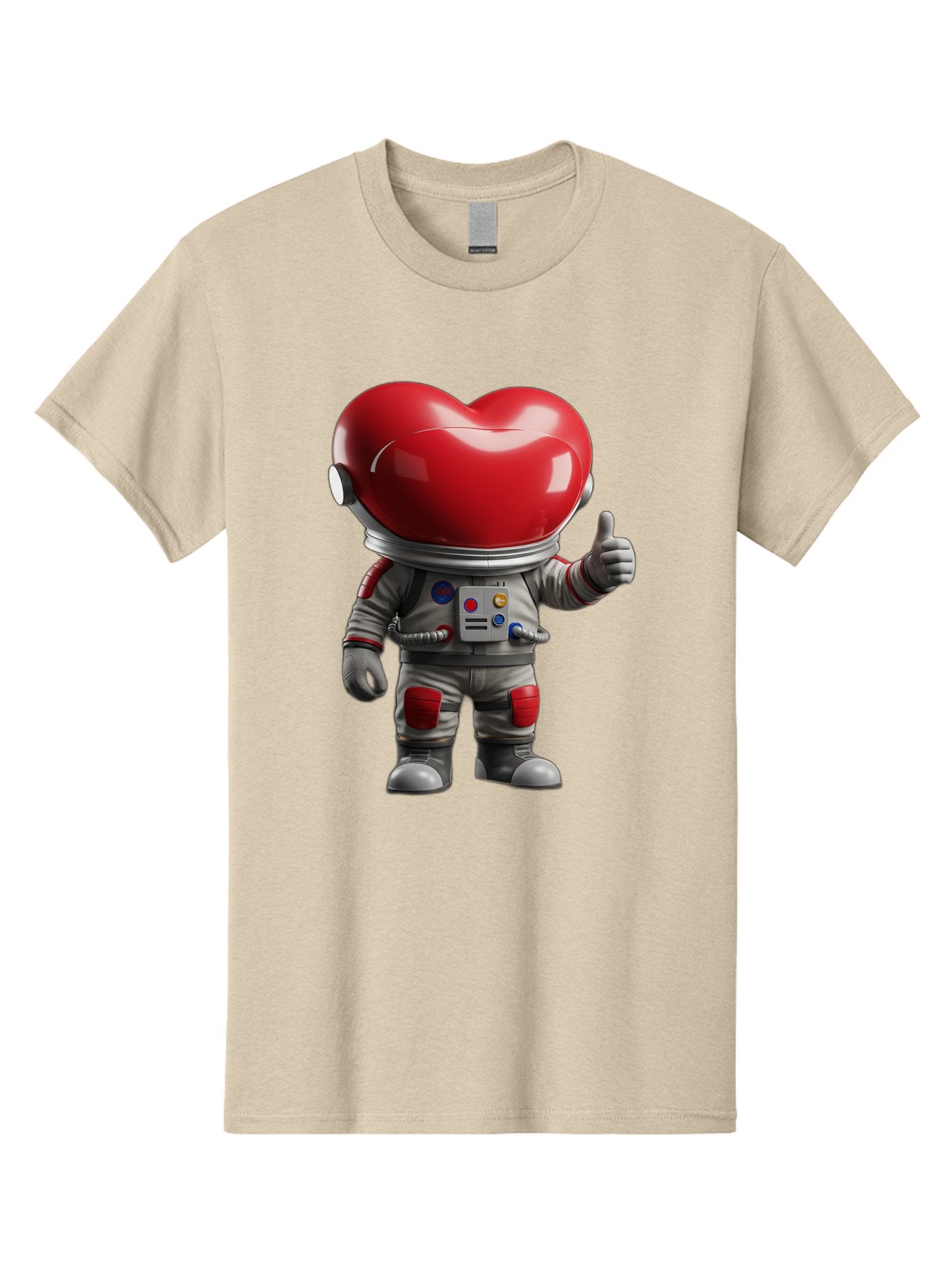 Astronaut-Heart Men'S Graphic Tee, 100% Cotton, Comfortable Casual Summer Wear, Machine Washable, Astronaut With Heart-Shaped Helmet, Thumbs Up Gesture, Space Suit, Futuristic Design, Red And Gray Colors, Love In Space, Positivity, Approval Bae122 5
