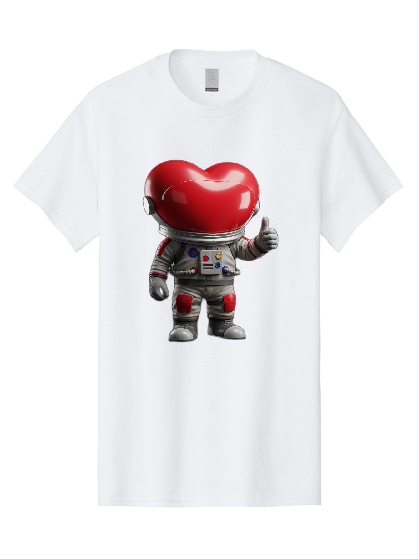 Astronaut-Heart Men'S Graphic Tee, 100% Cotton, Comfortable Casual Summer Wear, Machine Washable, Astronaut With Heart-Shaped Helmet, Thumbs Up Gesture, Space Suit, Futuristic Design, Red And Gray Colors, Love In Space, Positivity, Approval Bae122 4