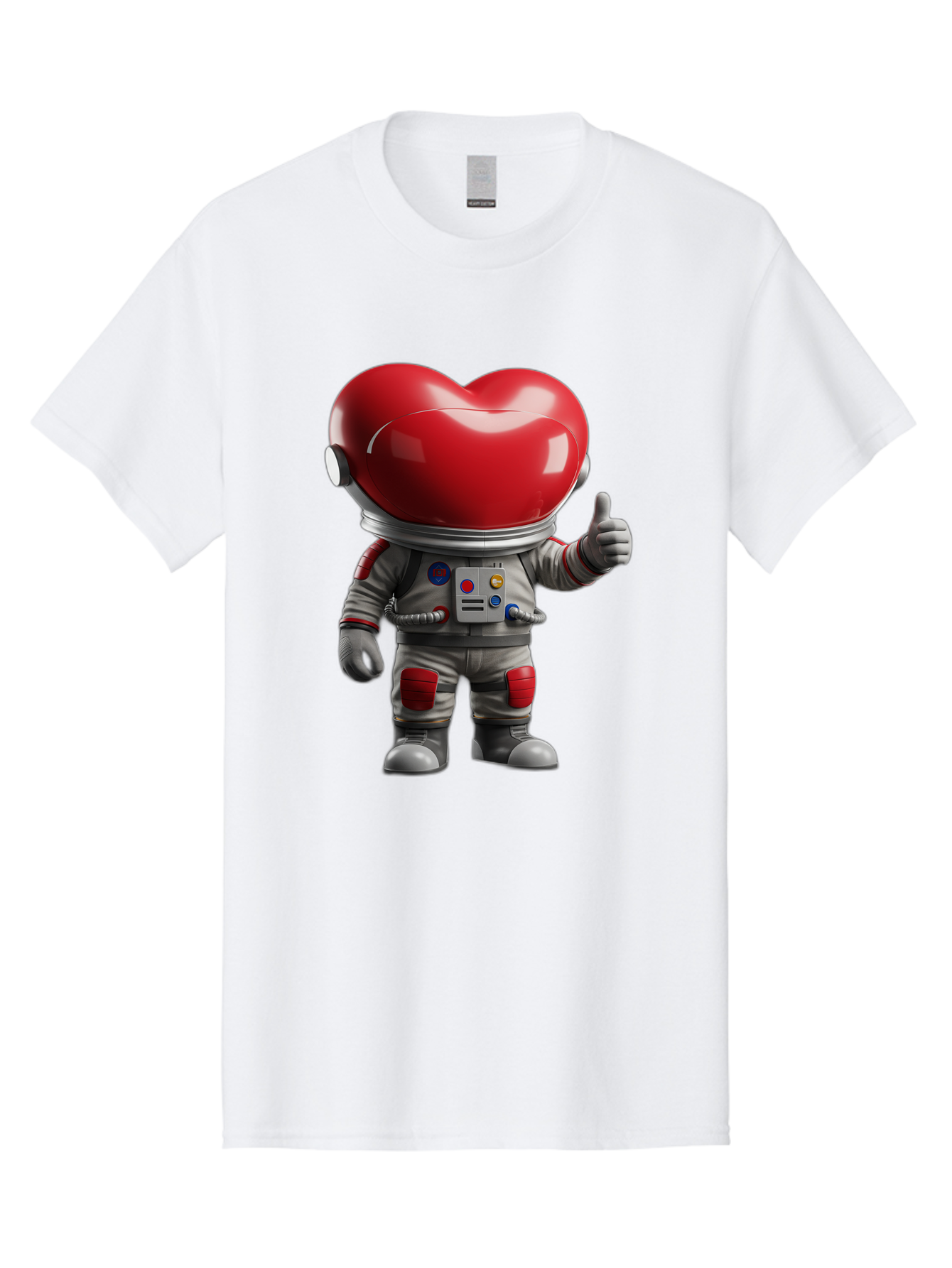 Astronaut-Heart Men'S Graphic Tee, 100% Cotton, Comfortable Casual Summer Wear, Machine Washable, Astronaut With Heart-Shaped Helmet, Thumbs Up Gesture, Space Suit, Futuristic Design, Red And Gray Colors, Love In Space, Positivity, Approval Bae122 12