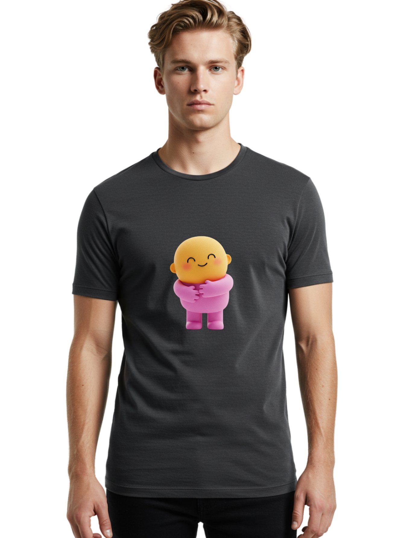 Baby-Figurine Men'S Graphic Tee, 100% Cotton, Comfortable Casual Summer Wear, Machine Washable, Cute Cartoon Character, Smiling Face, Pink Outfit, Hugging Self, Adorable Illustration, Kawaii Art, Lovable Persona, Childlike Charm Bae123 27