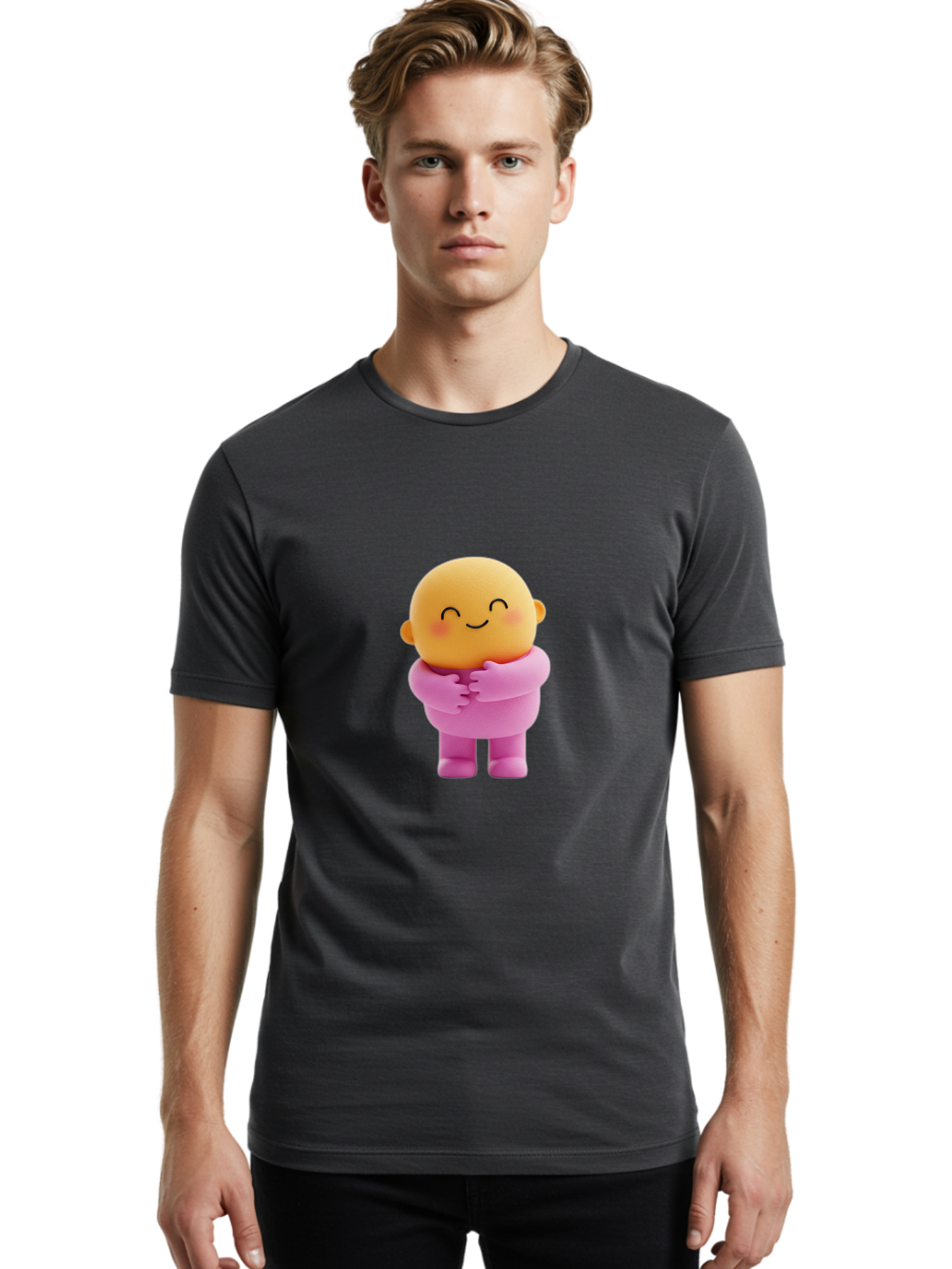 Baby-Figurine Men'S Graphic Tee, 100% Cotton, Comfortable Casual Summer Wear, Machine Washable, Cute Cartoon Character, Smiling Face, Pink Outfit, Hugging Self, Adorable Illustration, Kawaii Art, Lovable Persona, Childlike Charm Bae123 19