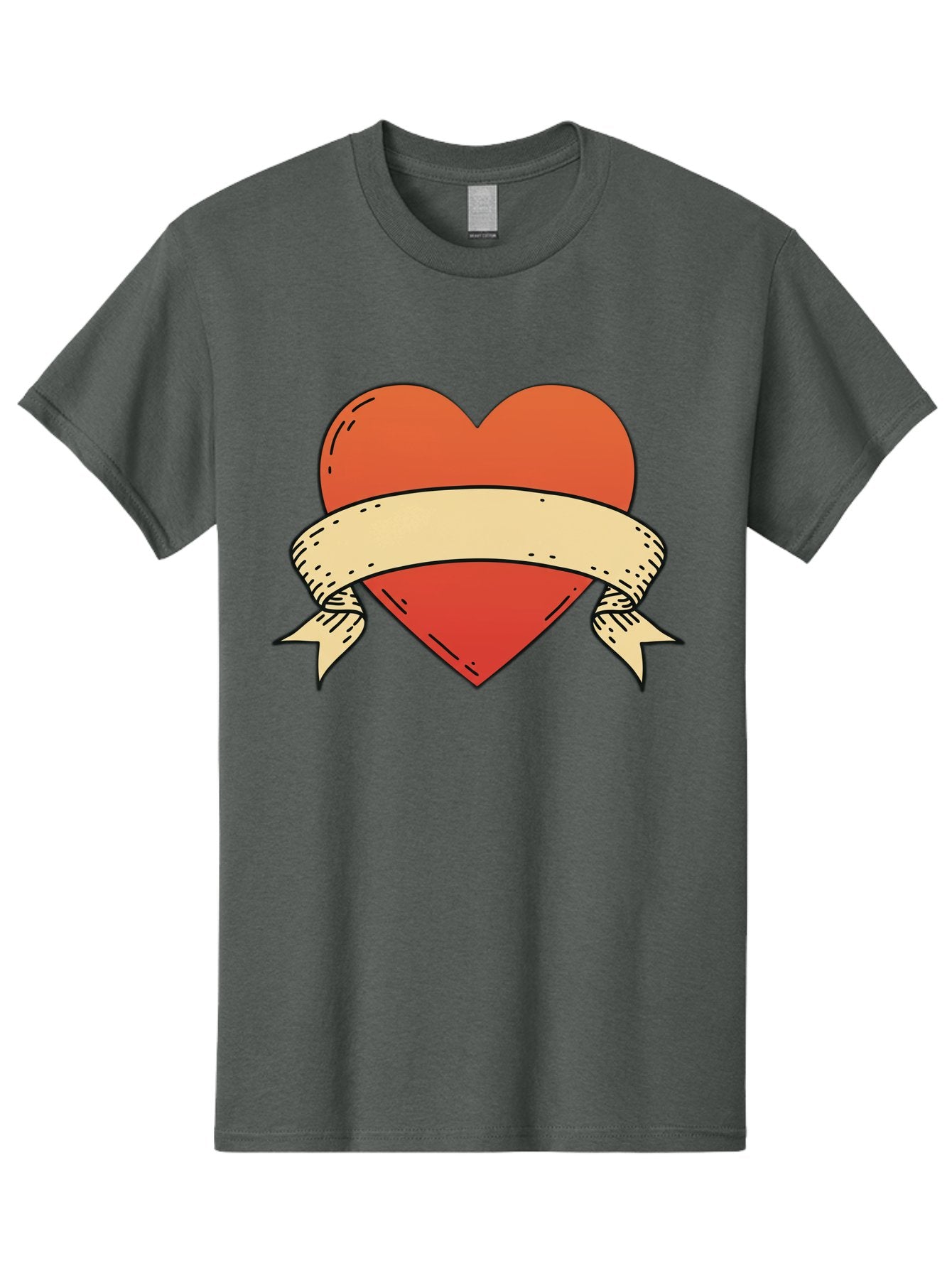 Banner-Heart Men'S Graphic Tee, 100% Cotton, Comfortable Casual Summer Wear, Machine Washable, Red Heart, Banner Wrapped, Tattoo Art, Cartoon Style, Heart Symbol, Ribbon Design, Classic Illustration, Love Emblem Bae124 5