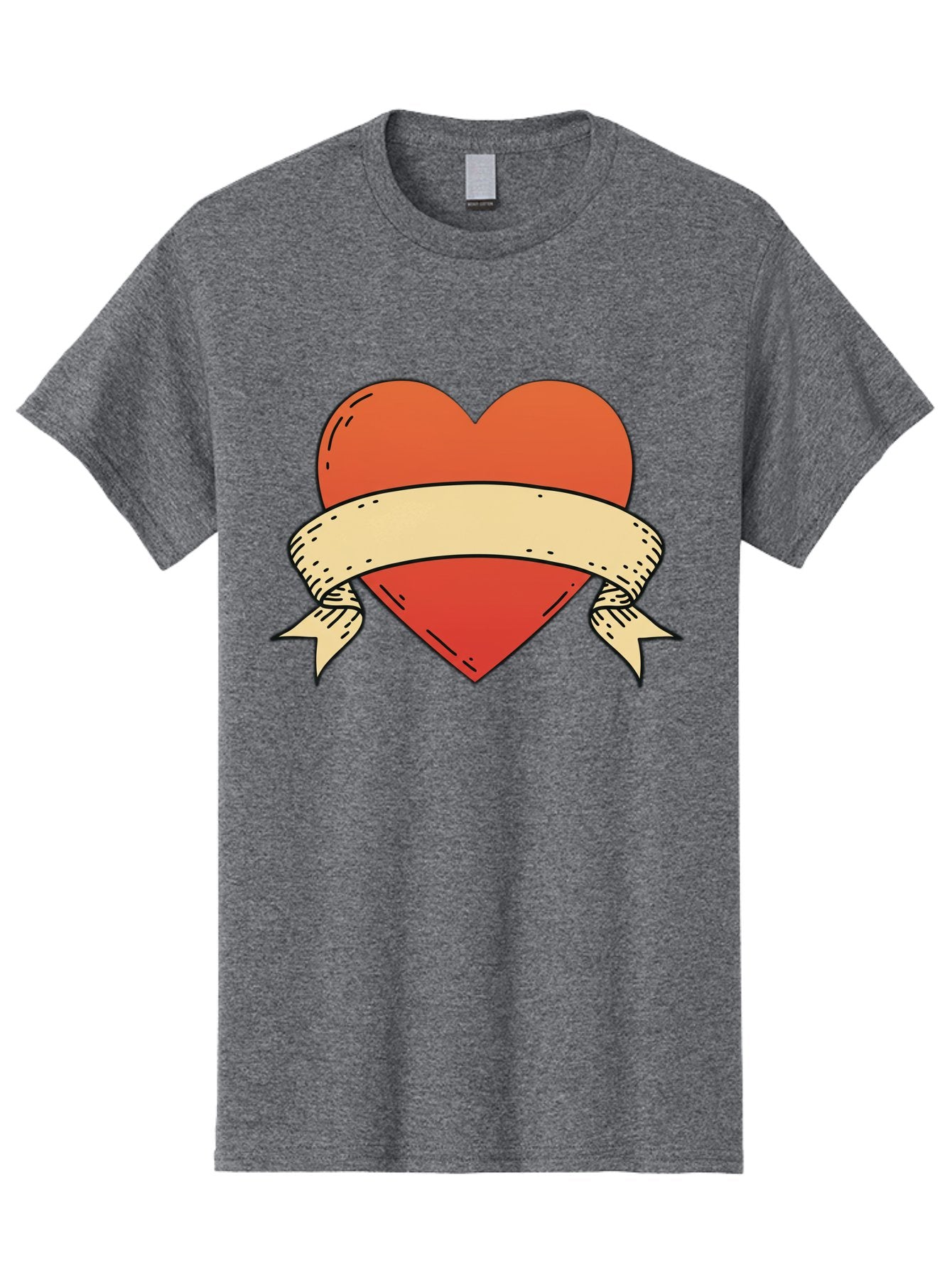 Banner-Heart Men'S Graphic Tee, 100% Cotton, Comfortable Casual Summer Wear, Machine Washable, Red Heart, Banner Wrapped, Tattoo Art, Cartoon Style, Heart Symbol, Ribbon Design, Classic Illustration, Love Emblem Bae124