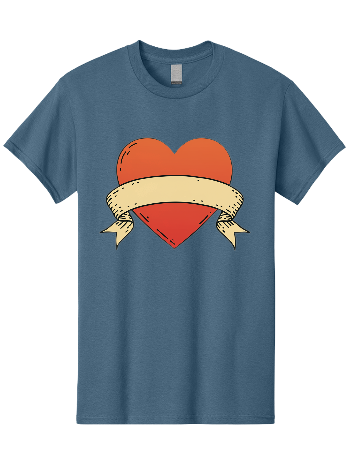 Banner-Heart Men'S Graphic Tee, 100% Cotton, Comfortable Casual Summer Wear, Machine Washable, Red Heart, Banner Wrapped, Tattoo Art, Cartoon Style, Heart Symbol, Ribbon Design, Classic Illustration, Love Emblem Bae124 3