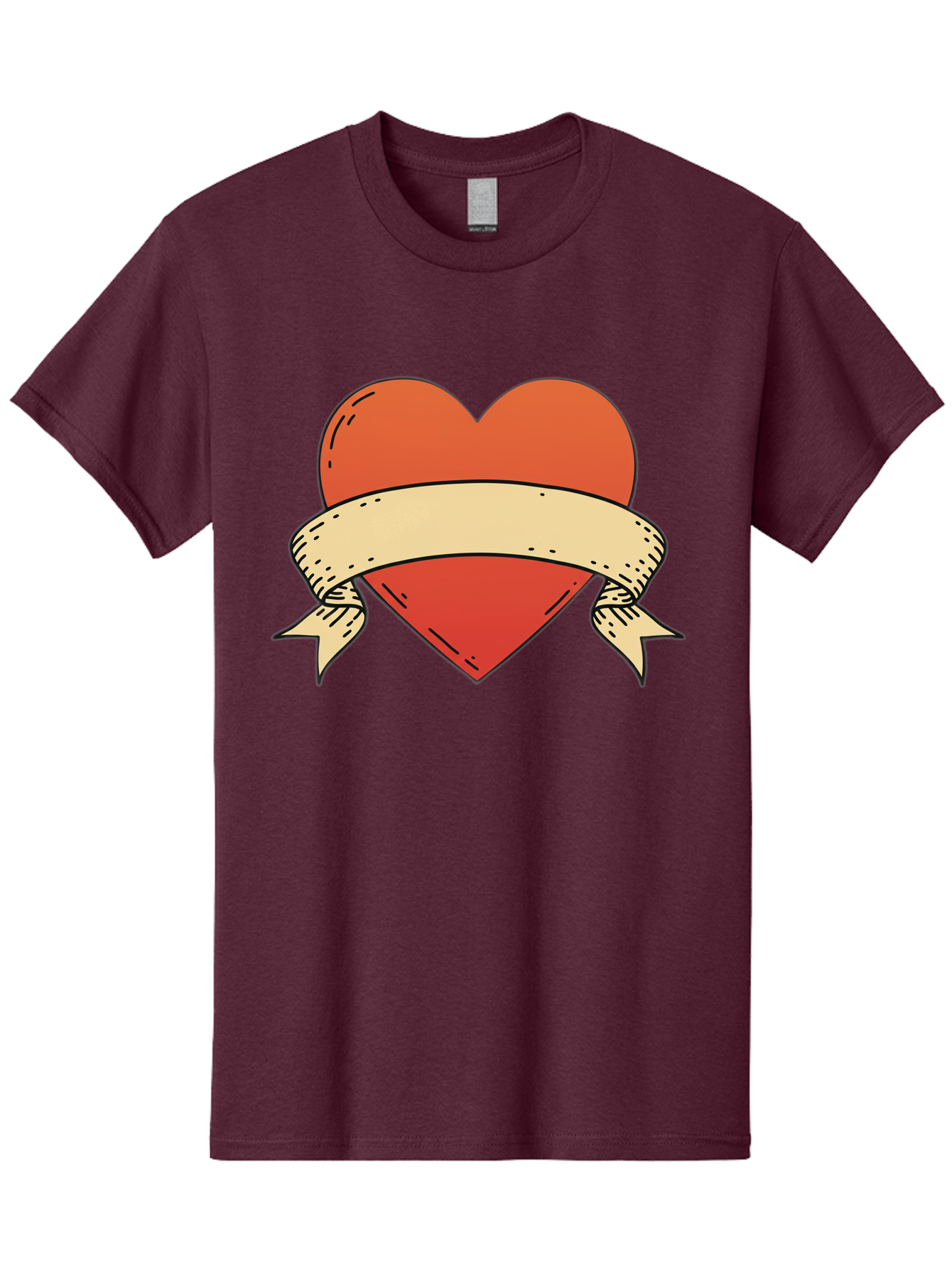 Banner-Heart Men'S Graphic Tee, 100% Cotton, Comfortable Casual Summer Wear, Machine Washable, Red Heart, Banner Wrapped, Tattoo Art, Cartoon Style, Heart Symbol, Ribbon Design, Classic Illustration, Love Emblem Bae124 12