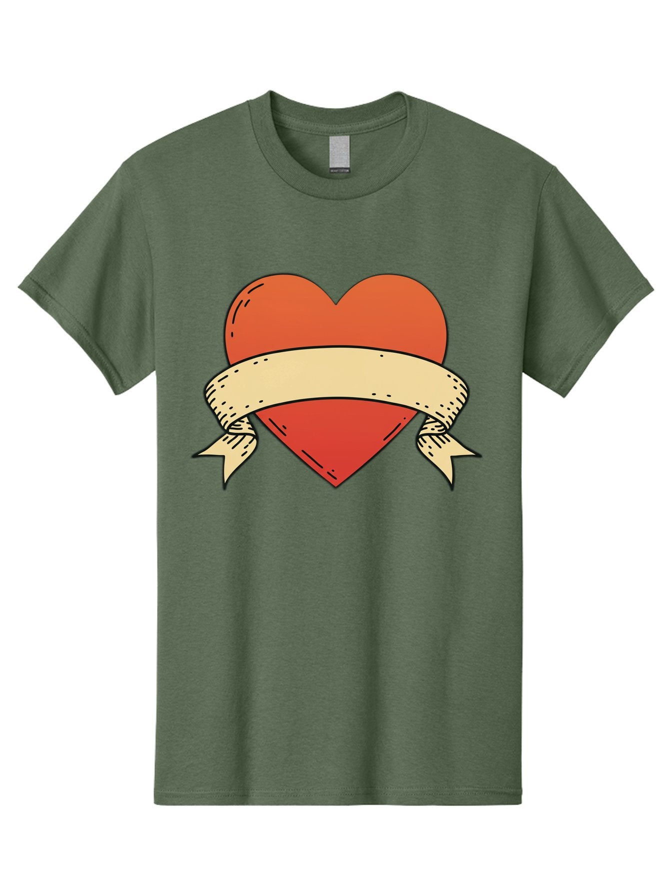 Banner-Heart Men'S Graphic Tee, 100% Cotton, Comfortable Casual Summer Wear, Machine Washable, Red Heart, Banner Wrapped, Tattoo Art, Cartoon Style, Heart Symbol, Ribbon Design, Classic Illustration, Love Emblem Bae124 7