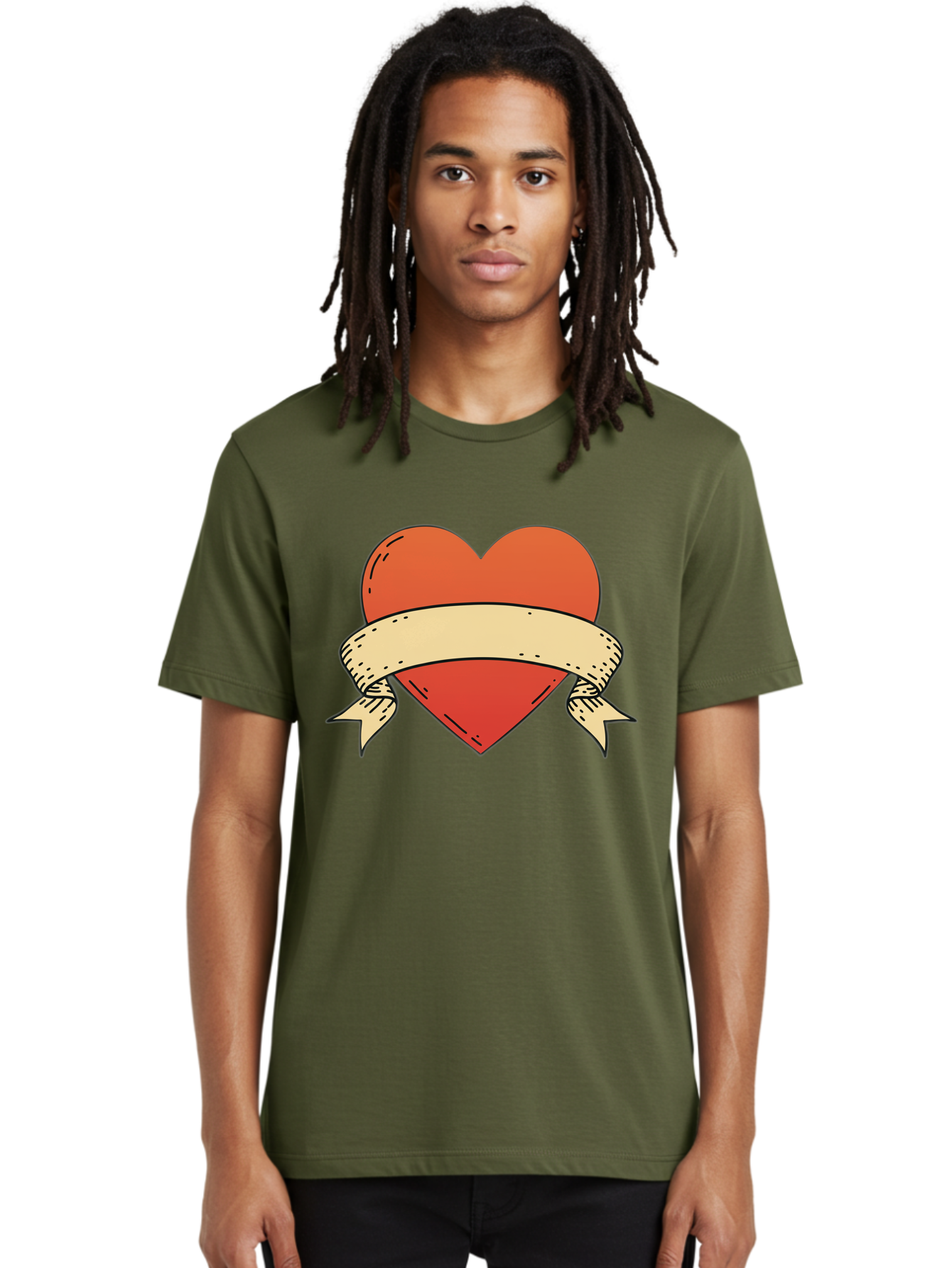 Banner-Heart Men'S Graphic Tee, 100% Cotton, Comfortable Casual Summer Wear, Machine Washable, Red Heart, Banner Wrapped, Tattoo Art, Cartoon Style, Heart Symbol, Ribbon Design, Classic Illustration, Love Emblem Bae124 28