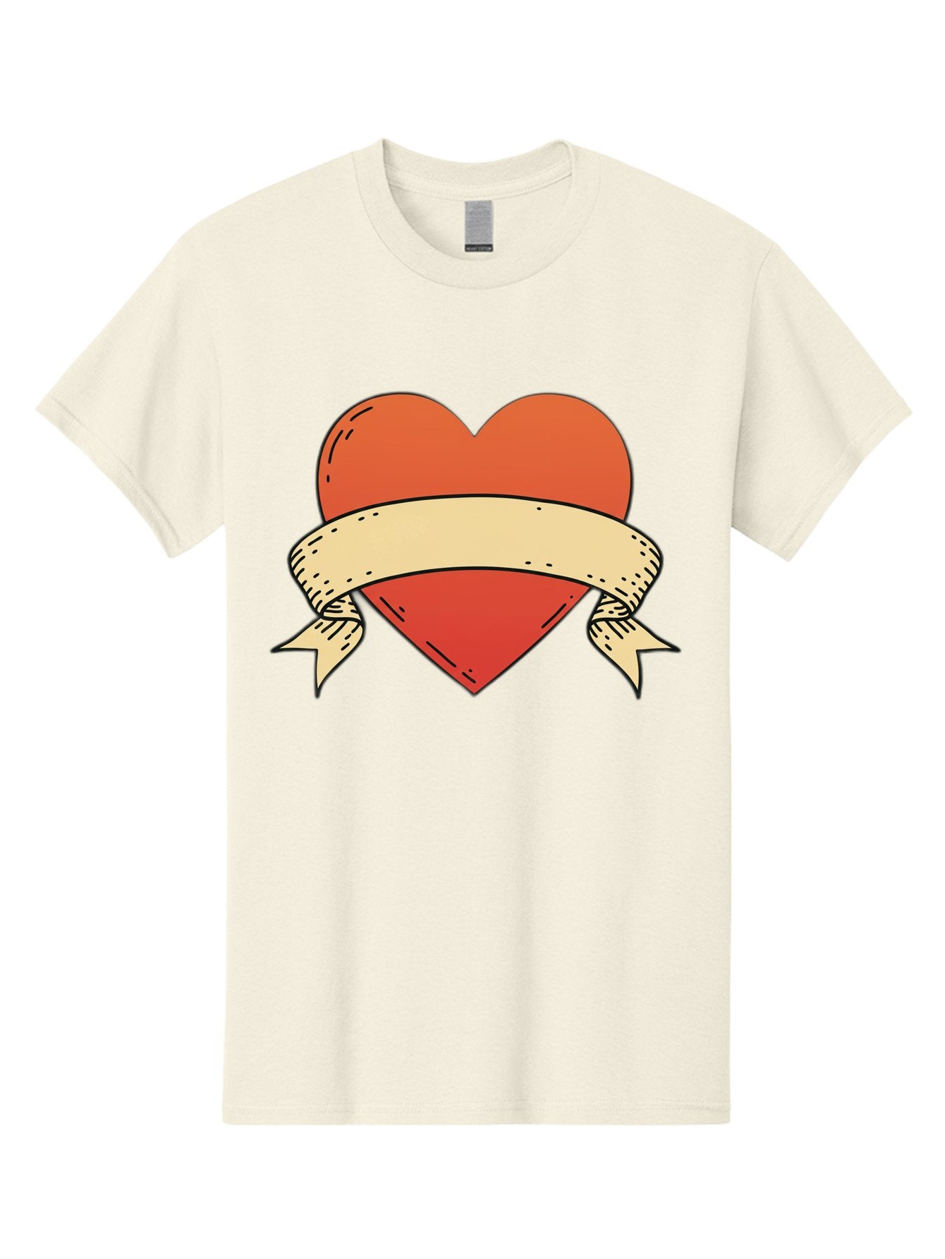 Banner-Heart Men'S Graphic Tee, 100% Cotton, Comfortable Casual Summer Wear, Machine Washable, Red Heart, Banner Wrapped, Tattoo Art, Cartoon Style, Heart Symbol, Ribbon Design, Classic Illustration, Love Emblem Bae124 3