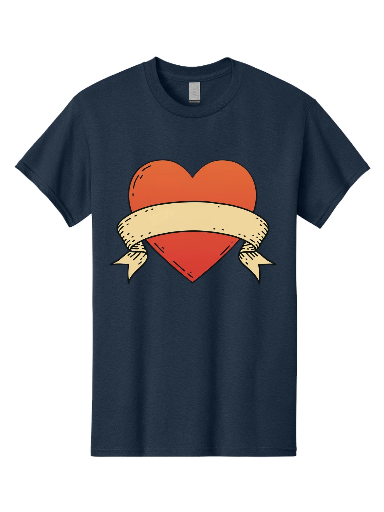 Banner-Heart Men'S Graphic Tee, 100% Cotton, Comfortable Casual Summer Wear, Machine Washable, Red Heart, Banner Wrapped, Tattoo Art, Cartoon Style, Heart Symbol, Ribbon Design, Classic Illustration, Love Emblem Bae124 11