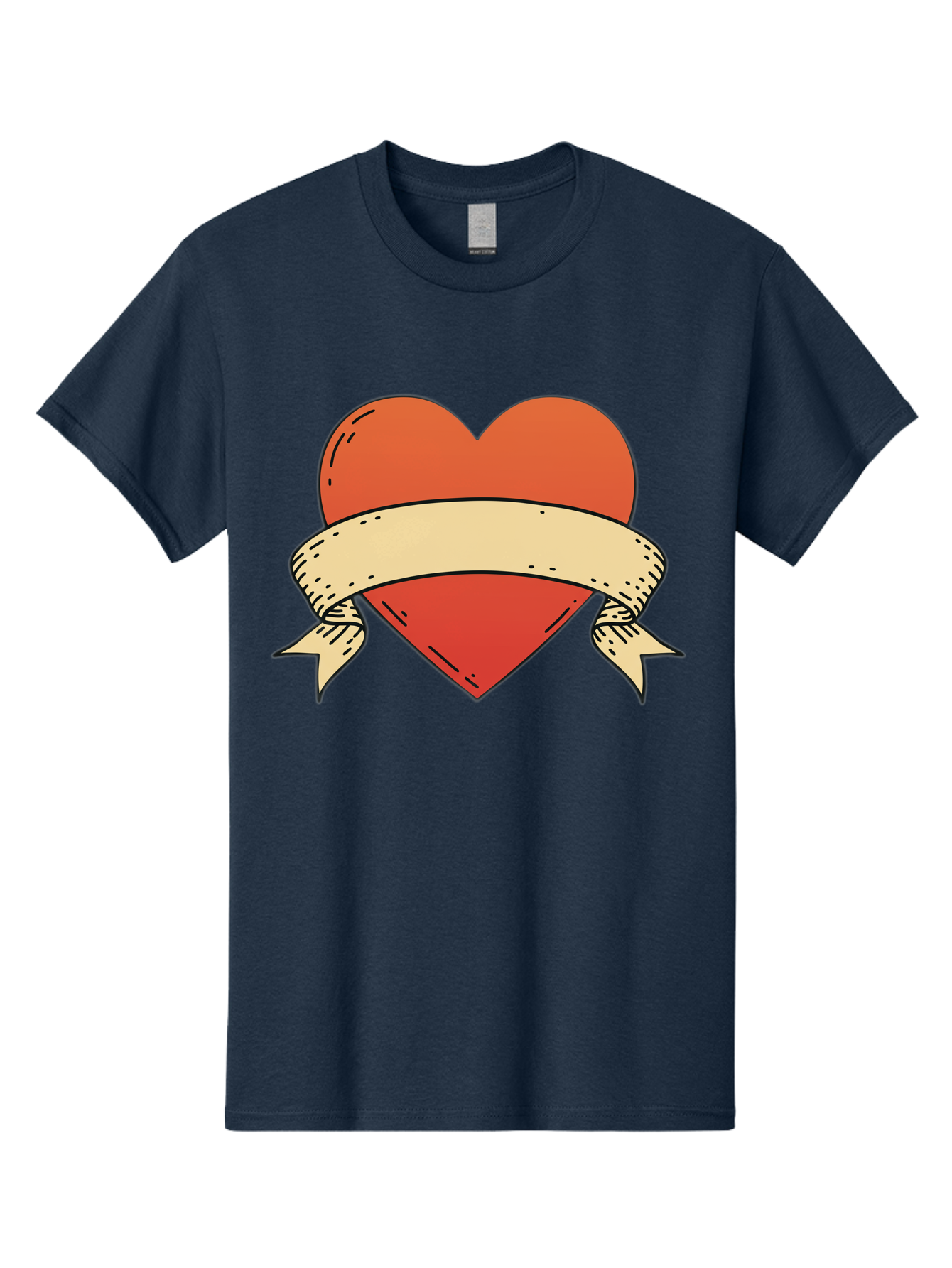 Banner-Heart Men'S Graphic Tee, 100% Cotton, Comfortable Casual Summer Wear, Machine Washable, Red Heart, Banner Wrapped, Tattoo Art, Cartoon Style, Heart Symbol, Ribbon Design, Classic Illustration, Love Emblem Bae124 4