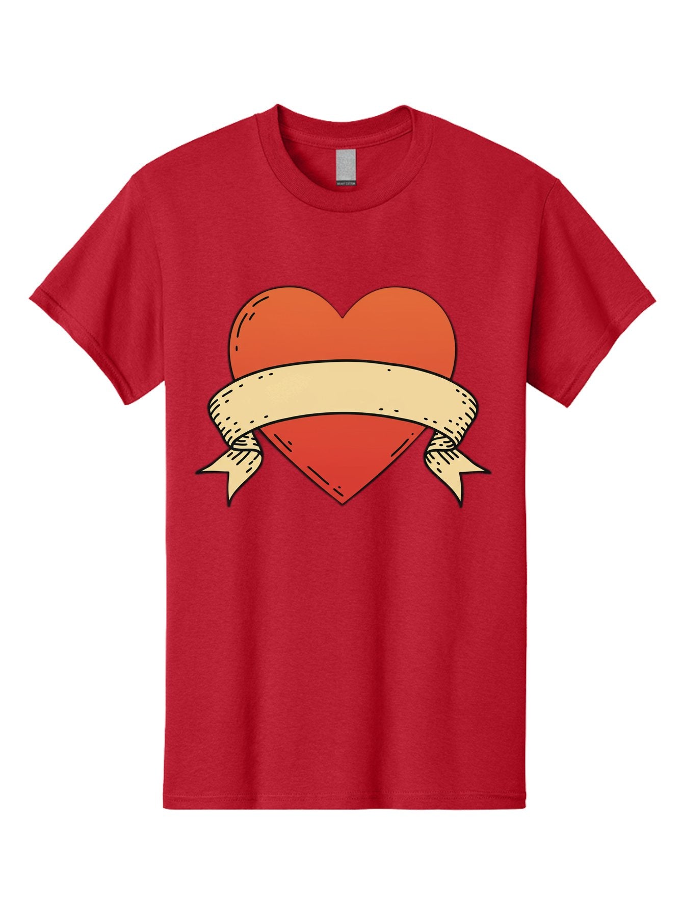 Banner-Heart Men'S Graphic Tee, 100% Cotton, Comfortable Casual Summer Wear, Machine Washable, Red Heart, Banner Wrapped, Tattoo Art, Cartoon Style, Heart Symbol, Ribbon Design, Classic Illustration, Love Emblem Bae124 14