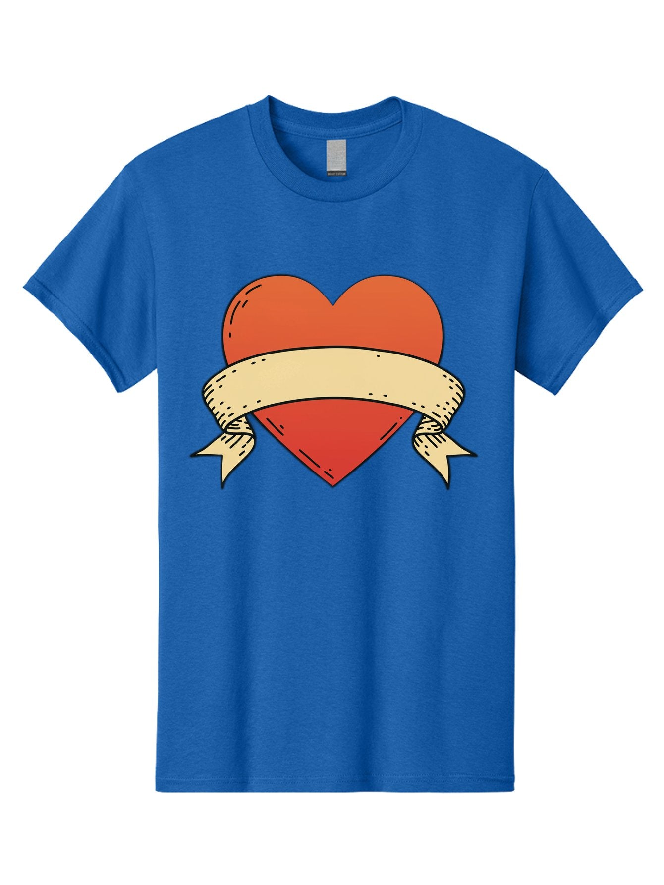 Banner-Heart Men'S Graphic Tee, 100% Cotton, Comfortable Casual Summer Wear, Machine Washable, Red Heart, Banner Wrapped, Tattoo Art, Cartoon Style, Heart Symbol, Ribbon Design, Classic Illustration, Love Emblem Bae124 9