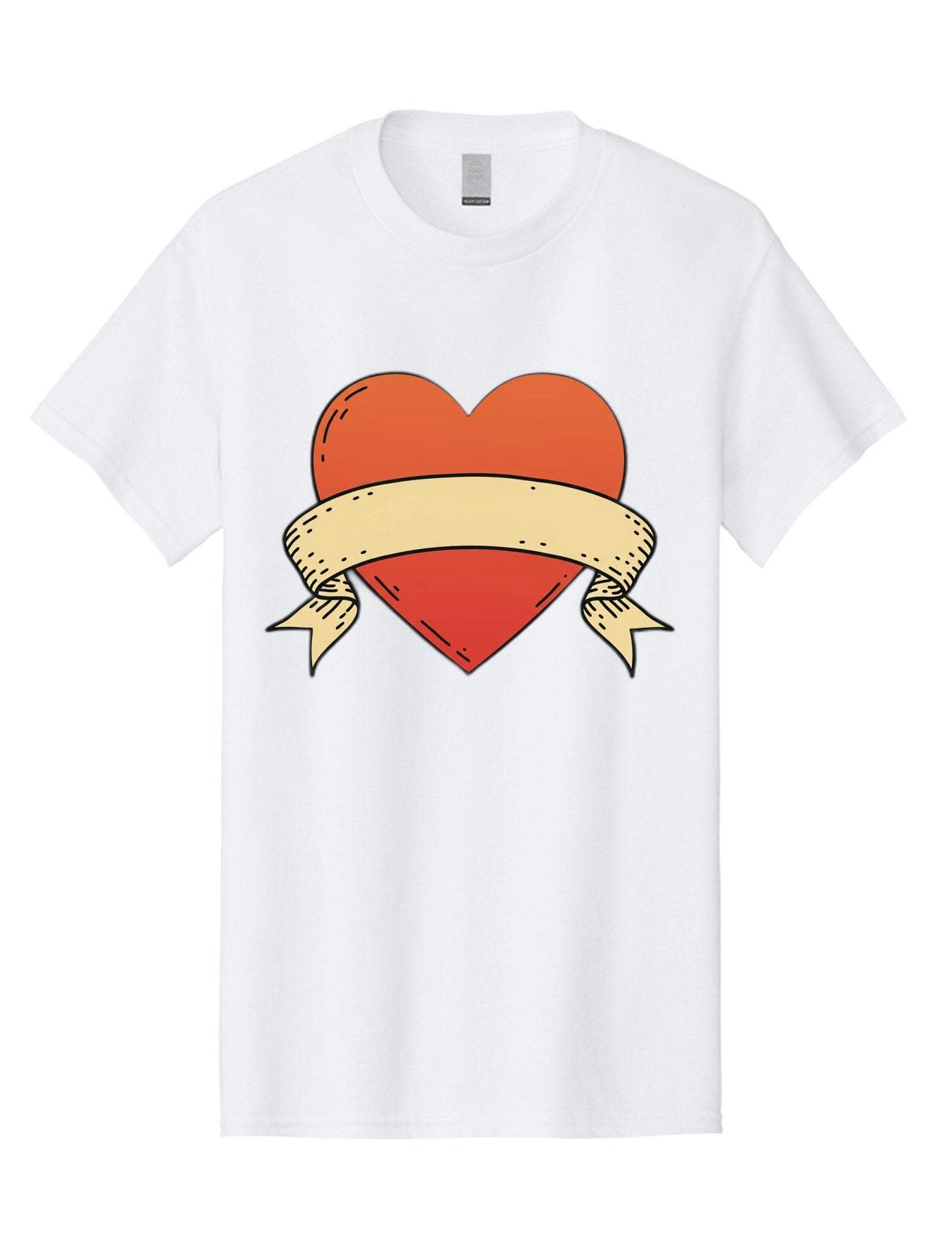 Banner-Heart Men'S Graphic Tee, 100% Cotton, Comfortable Casual Summer Wear, Machine Washable, Red Heart, Banner Wrapped, Tattoo Art, Cartoon Style, Heart Symbol, Ribbon Design, Classic Illustration, Love Emblem Bae124 8