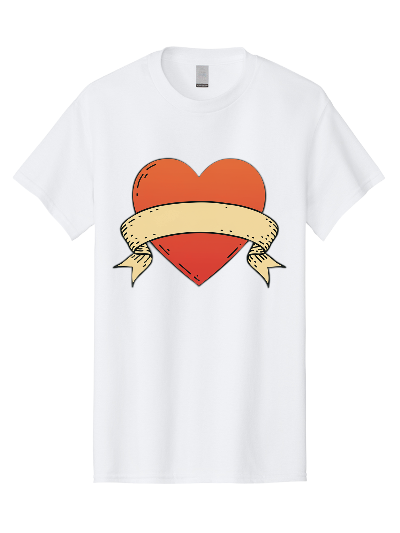Banner-Heart Men'S Graphic Tee, 100% Cotton, Comfortable Casual Summer Wear, Machine Washable, Red Heart, Banner Wrapped, Tattoo Art, Cartoon Style, Heart Symbol, Ribbon Design, Classic Illustration, Love Emblem Bae124 6