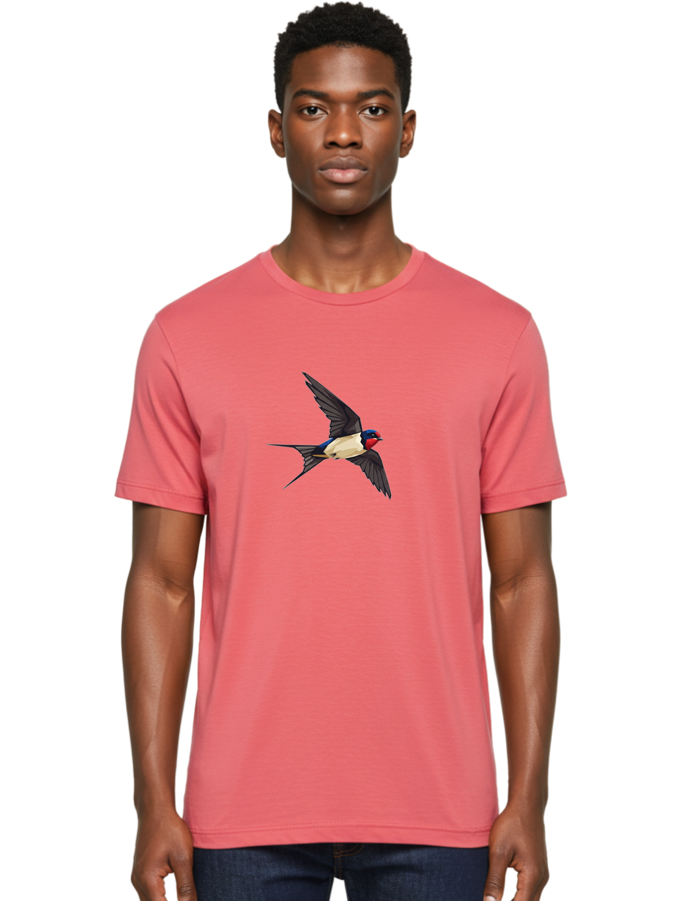 Barn-Swallow Men'S Graphic Tee, 100% Cotton, Comfortable Casual Summer Wear, Machine Washable, Swallow Bird In Flight, Bird Flying, Wings Spread, Colorful Plumage, Red Face, Blue Head, White Belly, Black Wings, Wildlife, Nature Graphics, Bae125 29