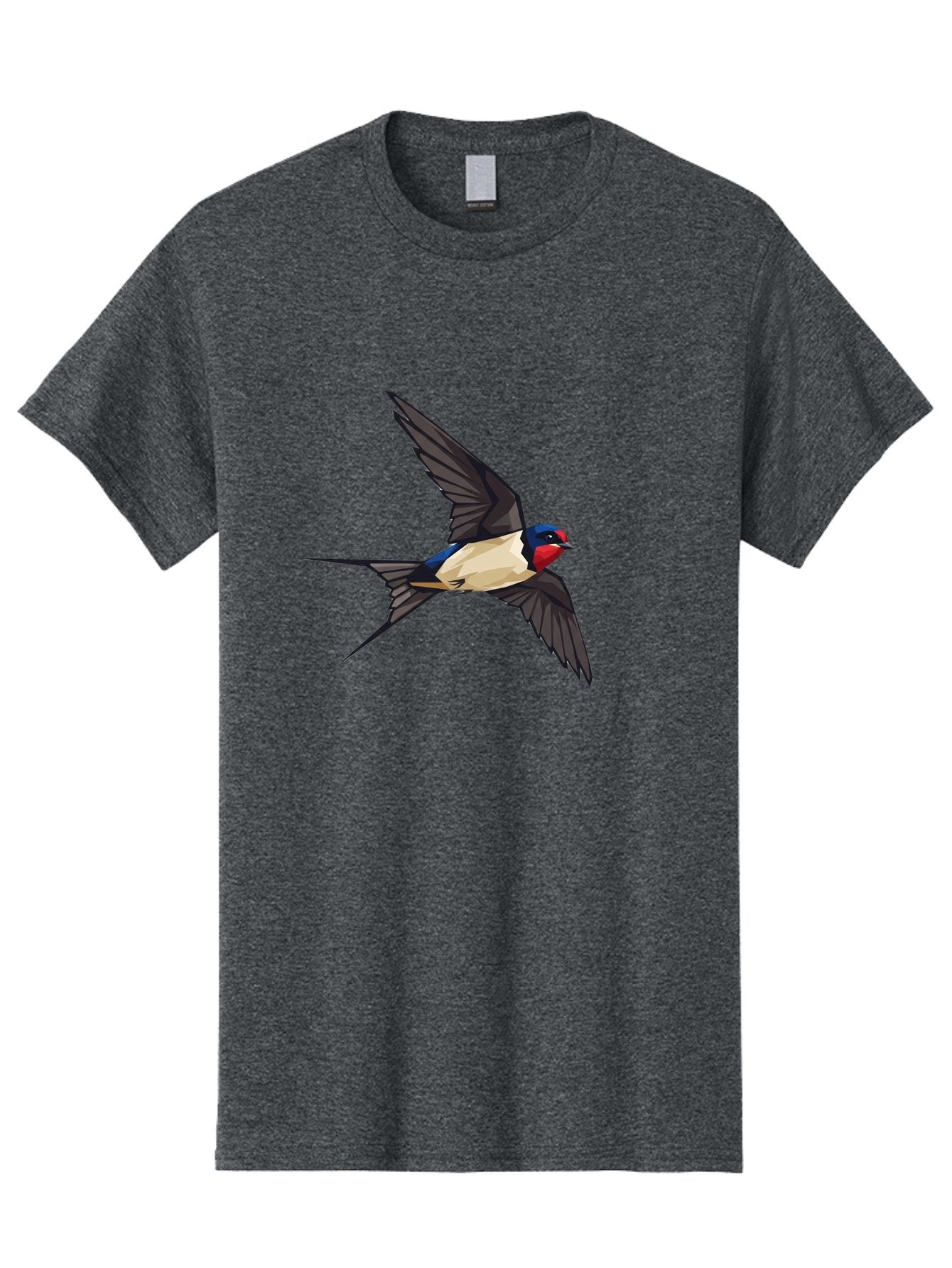 Barn-Swallow Men'S Graphic Tee, 100% Cotton, Comfortable Casual Summer Wear, Machine Washable, Swallow Bird In Flight, Bird Flying, Wings Spread, Colorful Plumage, Red Face, Blue Head, White Belly, Black Wings, Wildlife, Nature Graphics, Bae125