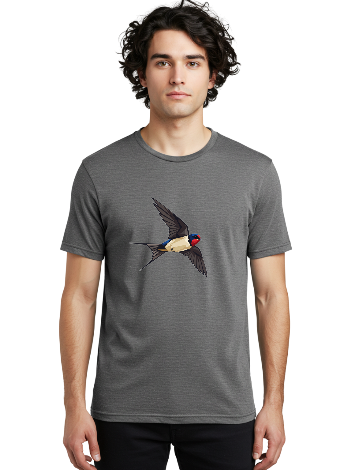 Barn-Swallow Men'S Graphic Tee, 100% Cotton, Comfortable Casual Summer Wear, Machine Washable, Swallow Bird In Flight, Bird Flying, Wings Spread, Colorful Plumage, Red Face, Blue Head, White Belly, Black Wings, Wildlife, Nature Graphics, Bae125 21