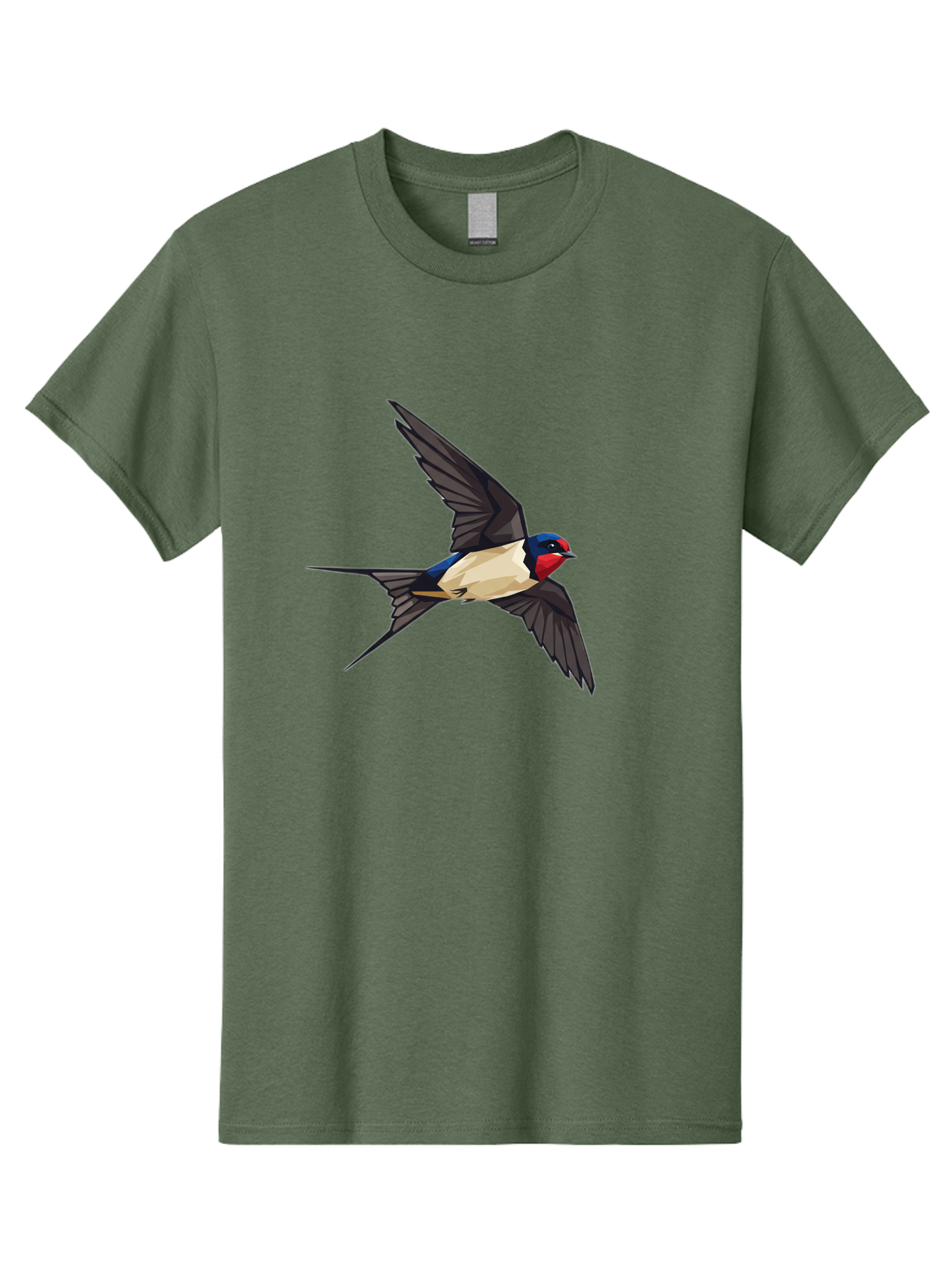 Barn-Swallow Men'S Graphic Tee, 100% Cotton, Comfortable Casual Summer Wear, Machine Washable, Swallow Bird In Flight, Bird Flying, Wings Spread, Colorful Plumage, Red Face, Blue Head, White Belly, Black Wings, Wildlife, Nature Graphics, Bae125