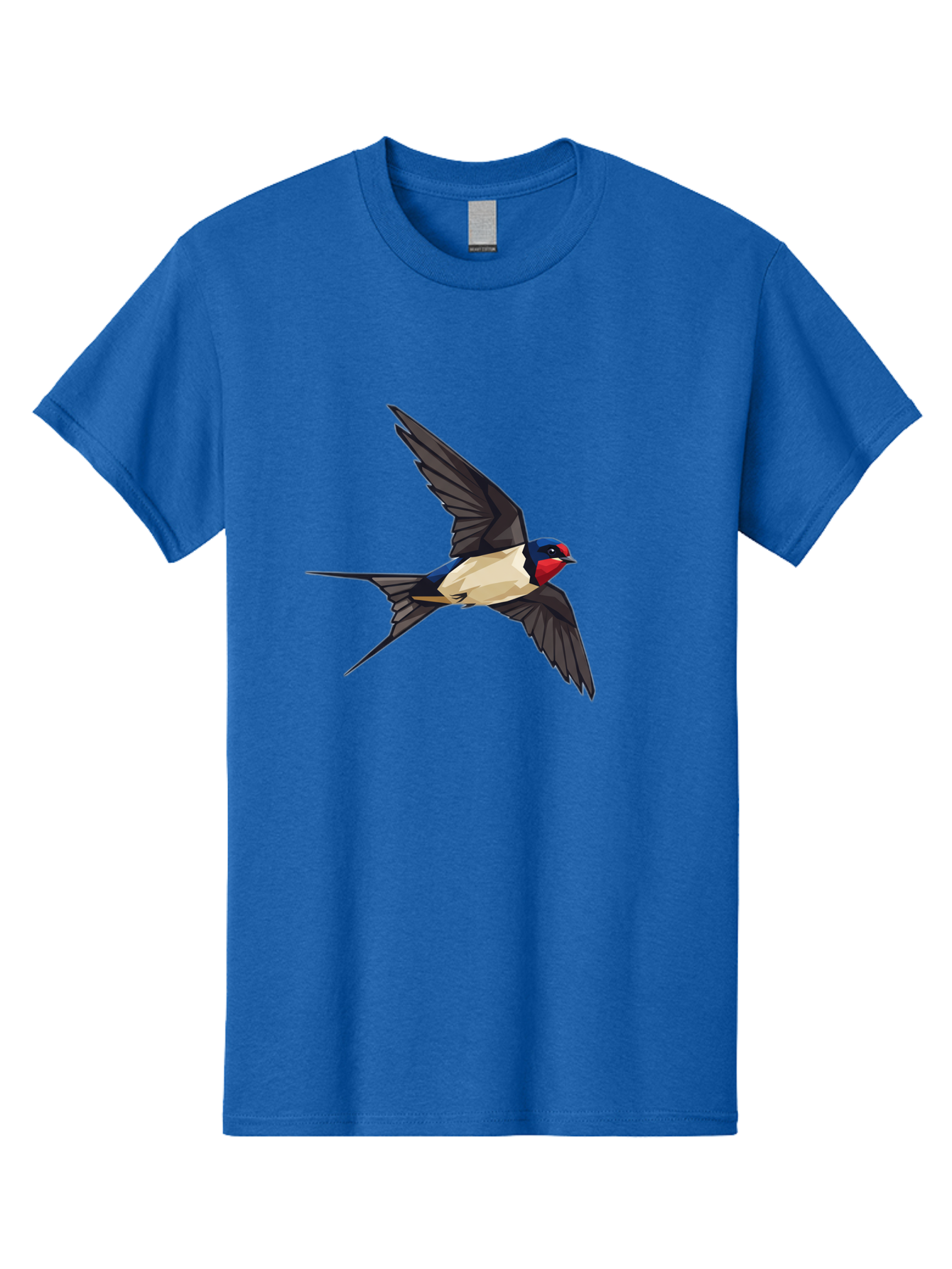 Barn-Swallow Men'S Graphic Tee, 100% Cotton, Comfortable Casual Summer Wear, Machine Washable, Swallow Bird In Flight, Bird Flying, Wings Spread, Colorful Plumage, Red Face, Blue Head, White Belly, Black Wings, Wildlife, Nature Graphics, Bae125