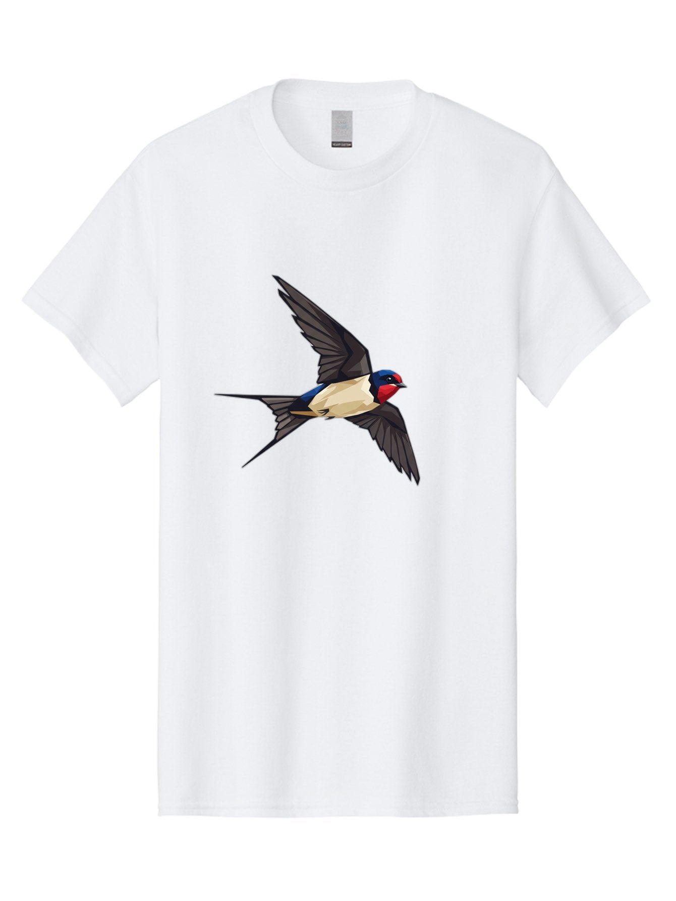 Barn-Swallow Men'S Graphic Tee, 100% Cotton, Comfortable Casual Summer Wear, Machine Washable, Swallow Bird In Flight, Bird Flying, Wings Spread, Colorful Plumage, Red Face, Blue Head, White Belly, Black Wings, Wildlife, Nature Graphics, Bae125 5