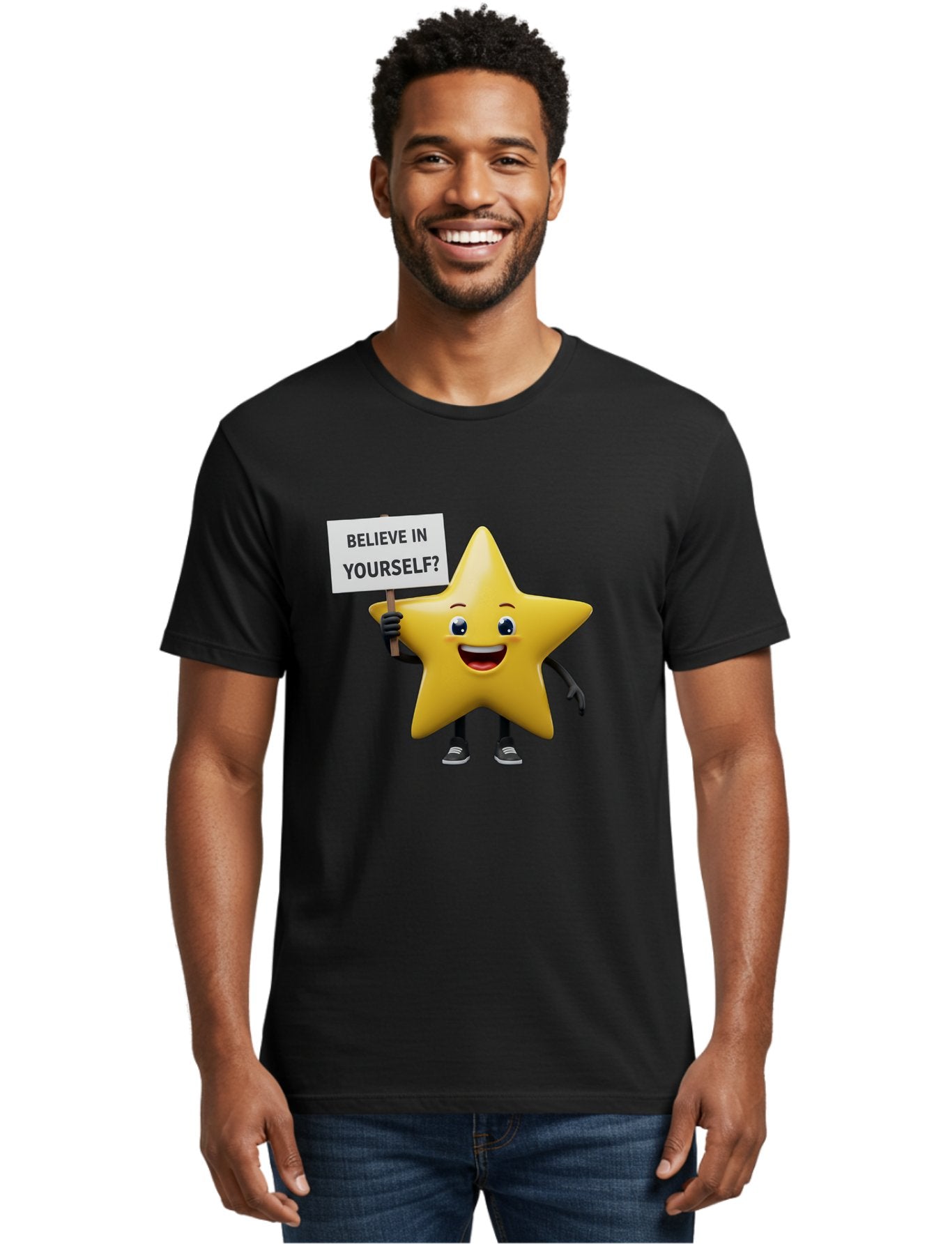 Believe-In-Yourself-1 Men'S Graphic Tee, 100% Cotton, Comfortable Casual Summer Wear, Machine Washable, Motivational Star, Believe In Yourself, Inspirational Quote, Positive Message, Cartoon Character, Happy Emotions, Confidence Booster, Bae126 21