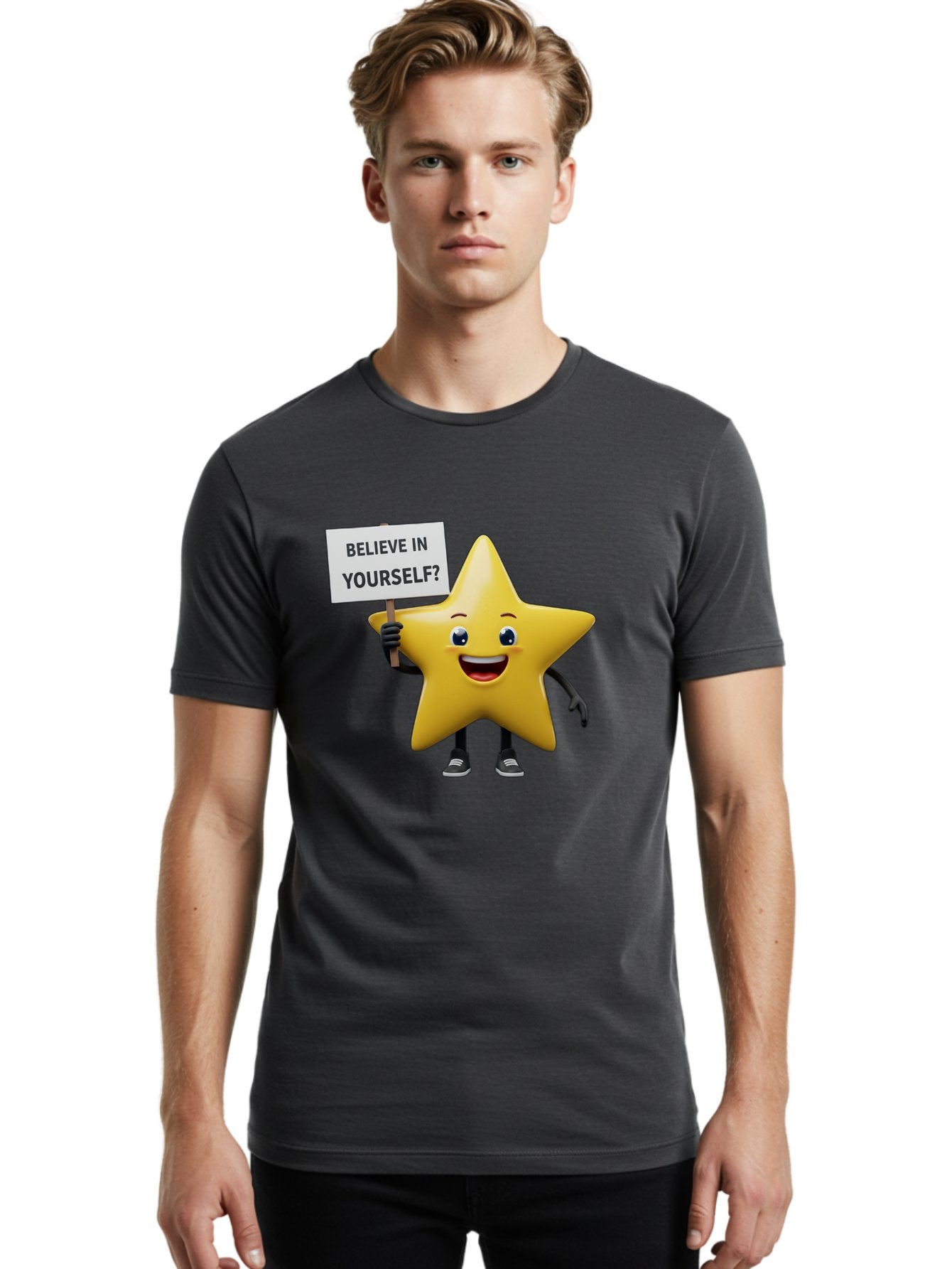Believe-In-Yourself-1 Men'S Graphic Tee, 100% Cotton, Comfortable Casual Summer Wear, Machine Washable, Motivational Star, Believe In Yourself, Inspirational Quote, Positive Message, Cartoon Character, Happy Emotions, Confidence Booster, Bae126 16