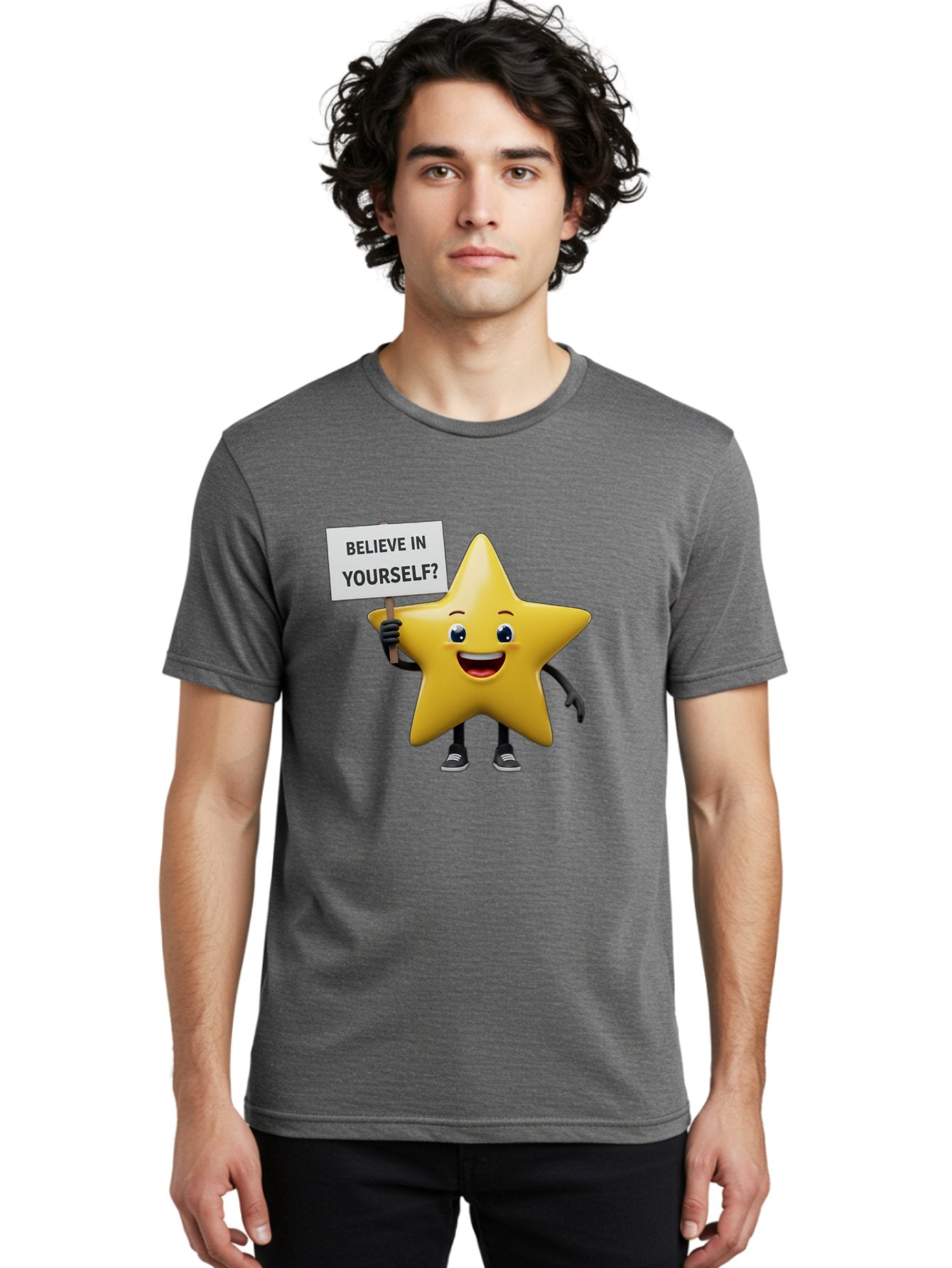 Believe-In-Yourself-1 Men'S Graphic Tee, 100% Cotton, Comfortable Casual Summer Wear, Machine Washable, Motivational Star, Believe In Yourself, Inspirational Quote, Positive Message, Cartoon Character, Happy Emotions, Confidence Booster, Bae126 30