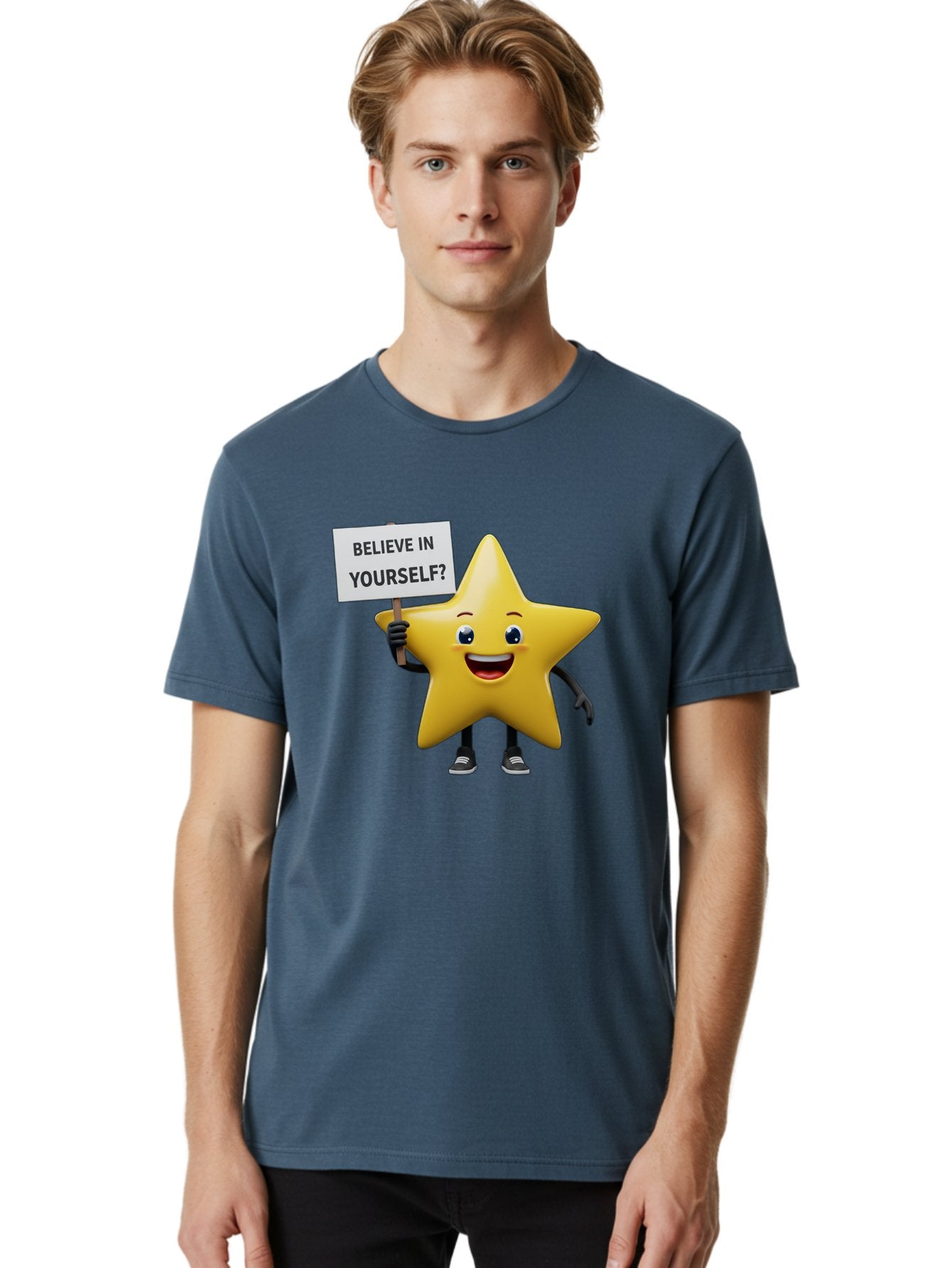 Believe-In-Yourself-1 Men'S Graphic Tee, 100% Cotton, Comfortable Casual Summer Wear, Machine Washable, Motivational Star, Believe In Yourself, Inspirational Quote, Positive Message, Cartoon Character, Happy Emotions, Confidence Booster, Bae126 26