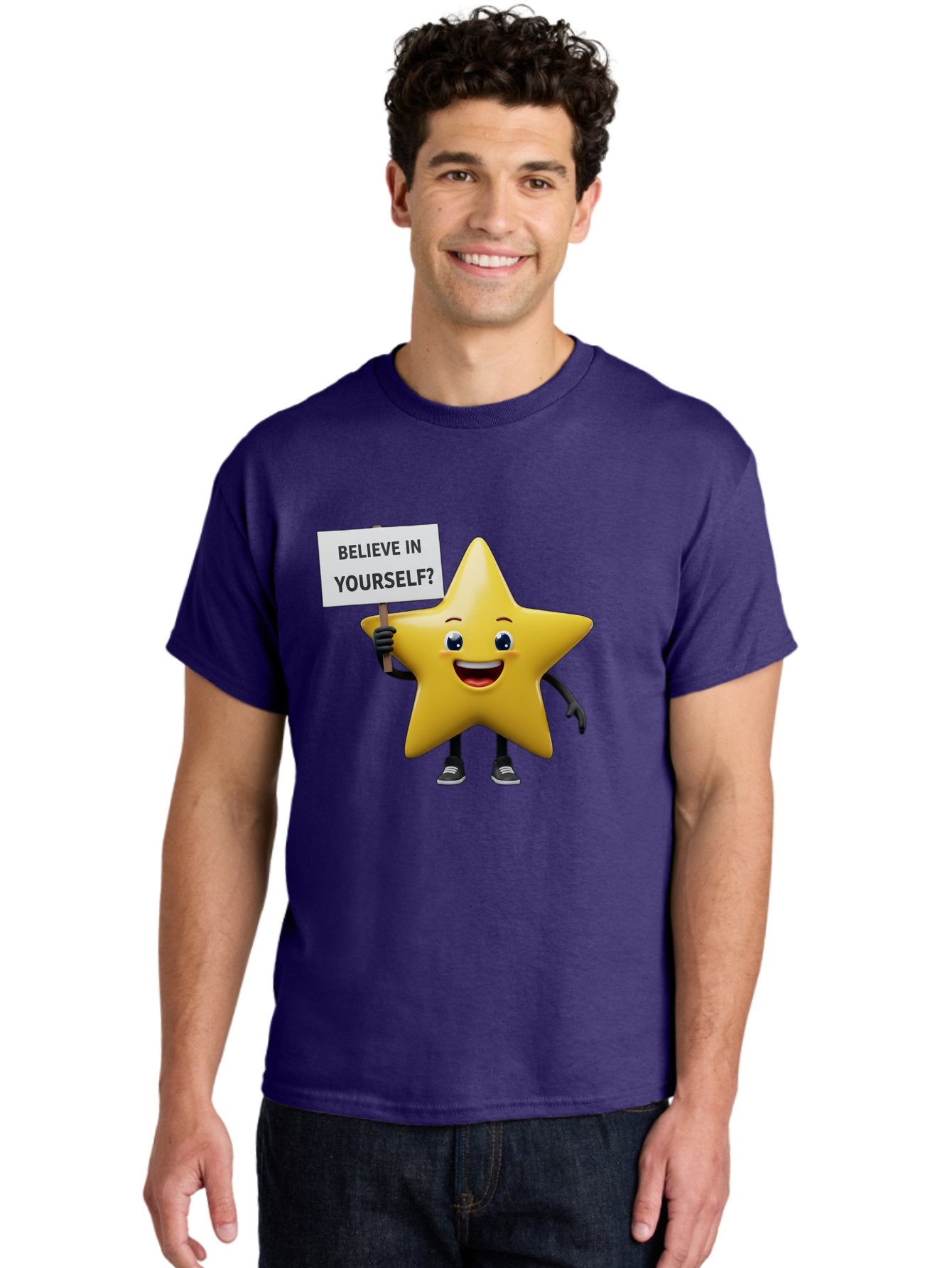 Believe-In-Yourself-1 Men'S Graphic Tee, 100% Cotton, Comfortable Casual Summer Wear, Machine Washable, Motivational Star, Believe In Yourself, Inspirational Quote, Positive Message, Cartoon Character, Happy Emotions, Confidence Booster, Bae126 20