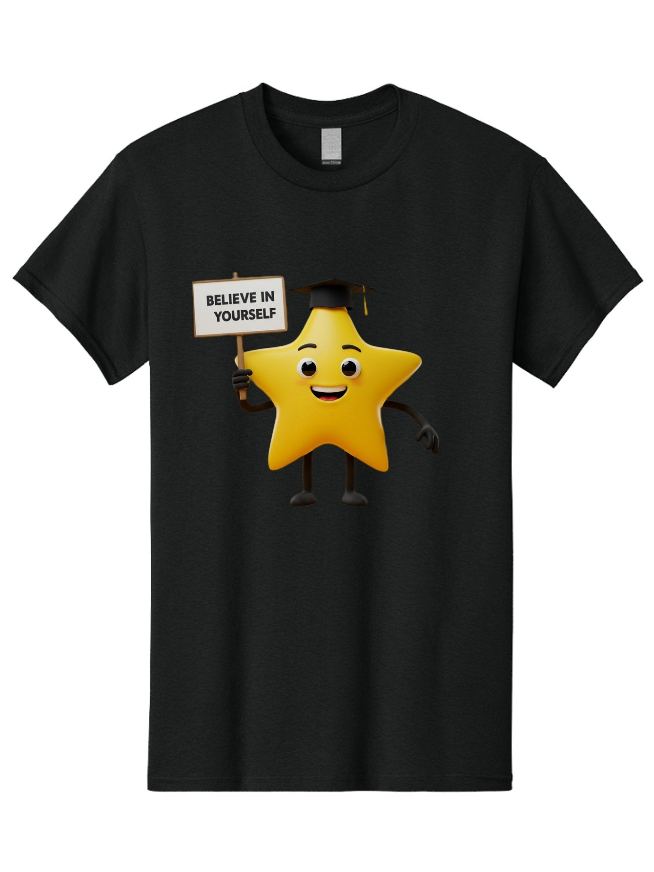 Believe-In-Yourself-10 Men'S Graphic Tee, 100% Cotton, Comfortable Casual Summer Wear, Machine Washable, Motivational Star, Inspirational Quote, Graduation Cap, Self-Confidence, Positivity, Encouragement, Yellow Star Character, Bae127 3