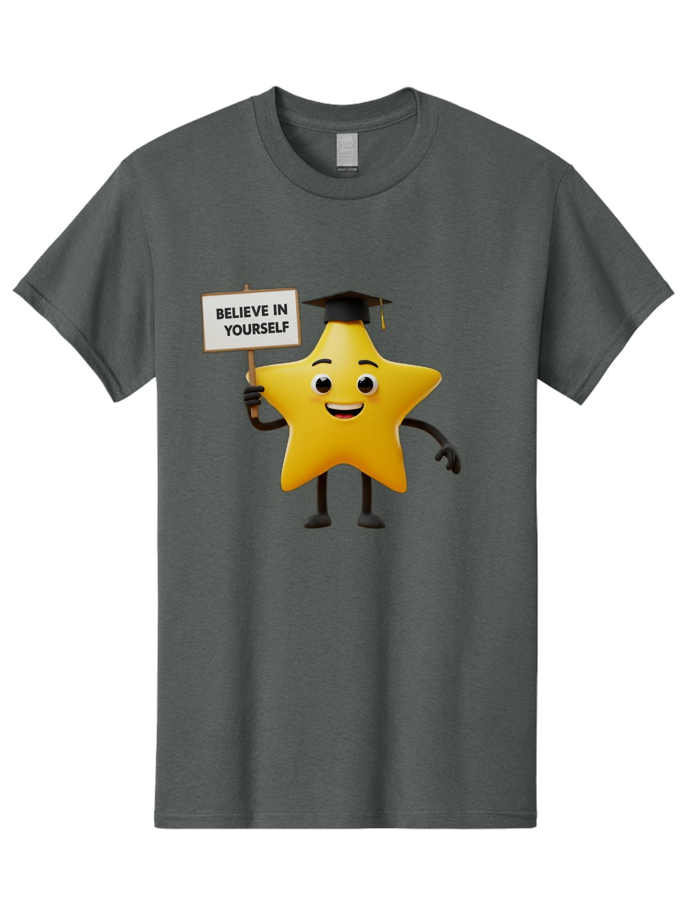 Believe-In-Yourself-10 Men'S Graphic Tee, 100% Cotton, Comfortable Casual Summer Wear, Machine Washable, Motivational Star, Inspirational Quote, Graduation Cap, Self-Confidence, Positivity, Encouragement, Yellow Star Character, Bae127 11