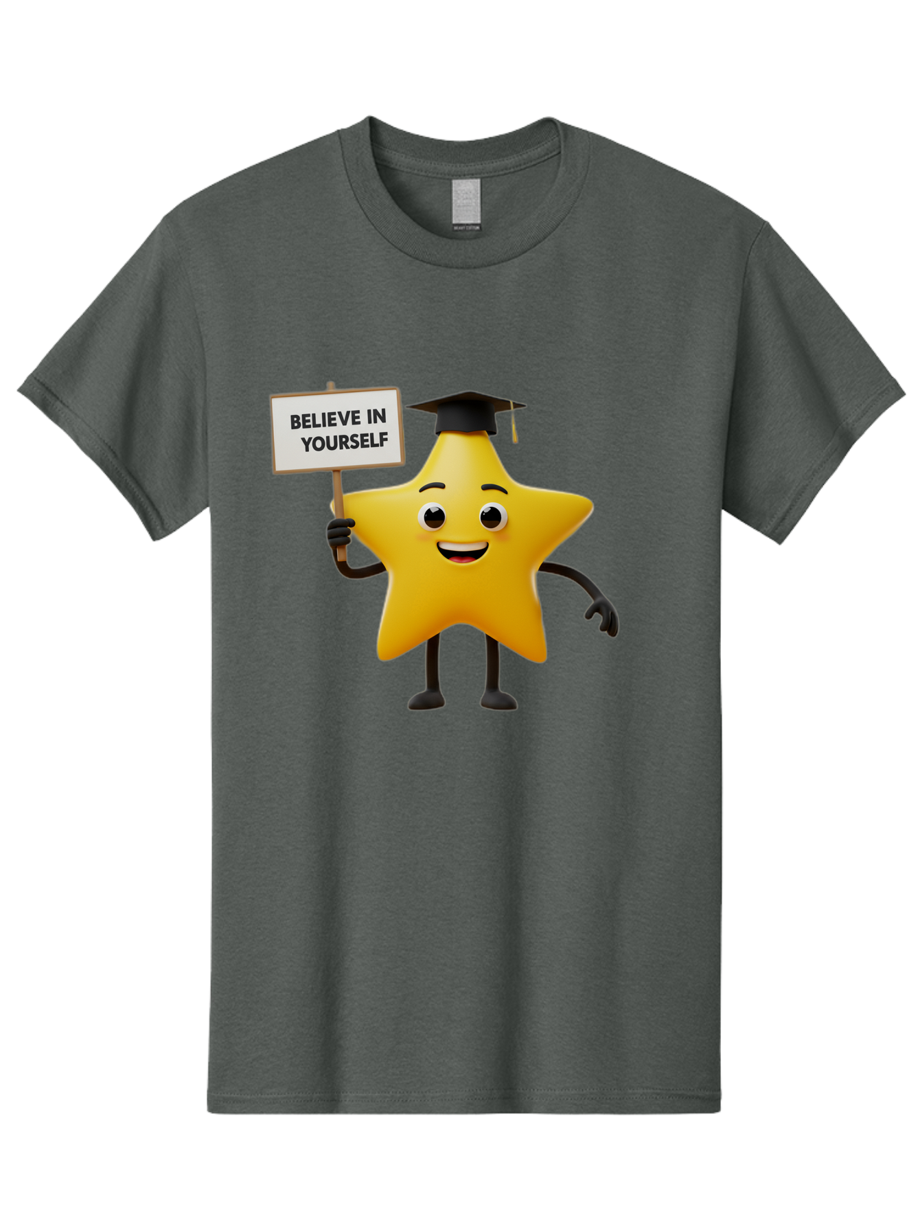 Believe-In-Yourself-10 Men'S Graphic Tee, 100% Cotton, Comfortable Casual Summer Wear, Machine Washable, Motivational Star, Inspirational Quote, Graduation Cap, Self-Confidence, Positivity, Encouragement, Yellow Star Character, Bae127 4