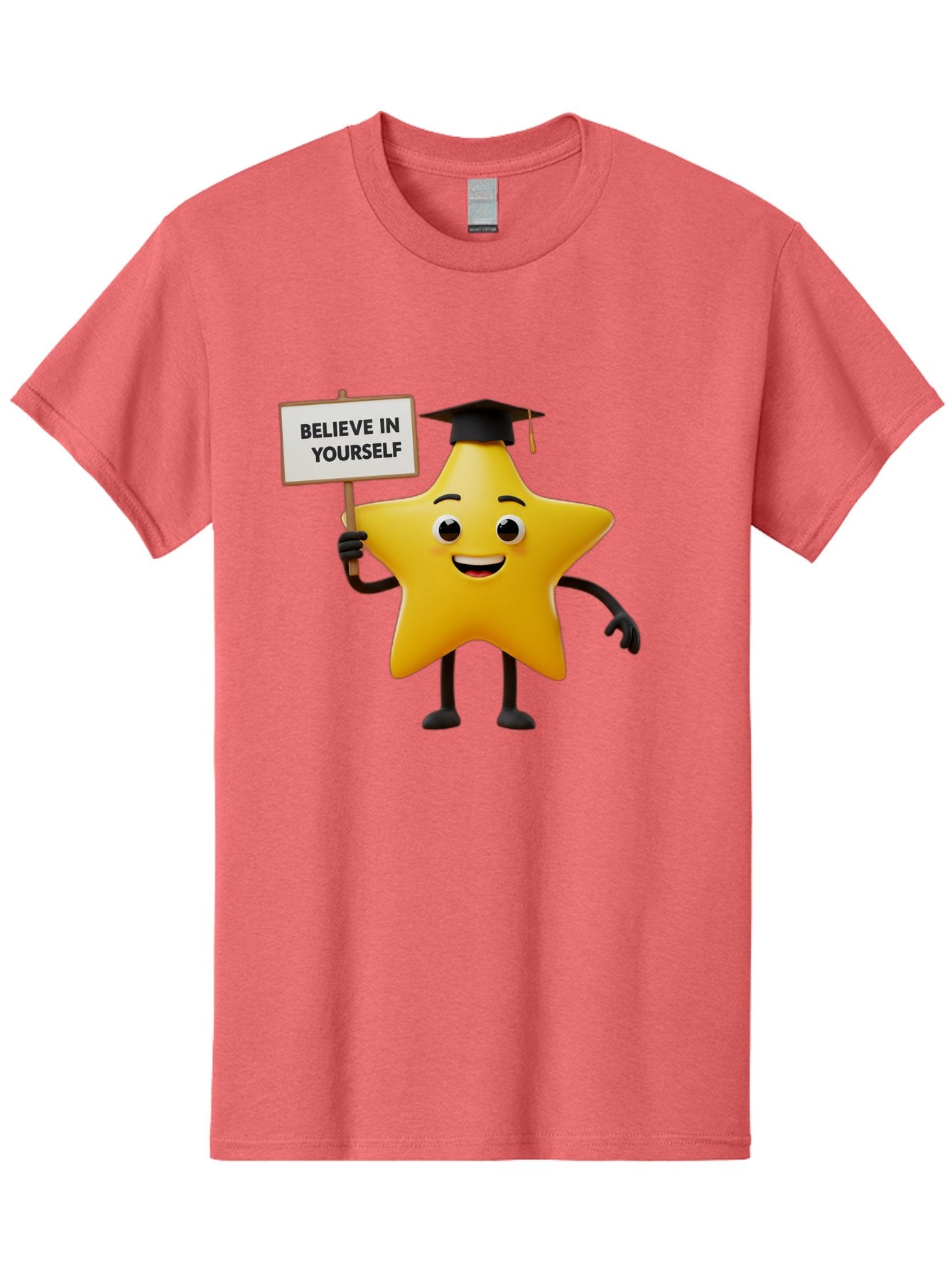 Believe-In-Yourself-10 Men'S Graphic Tee, 100% Cotton, Comfortable Casual Summer Wear, Machine Washable, Motivational Star, Inspirational Quote, Graduation Cap, Self-Confidence, Positivity, Encouragement, Yellow Star Character, Bae127 6