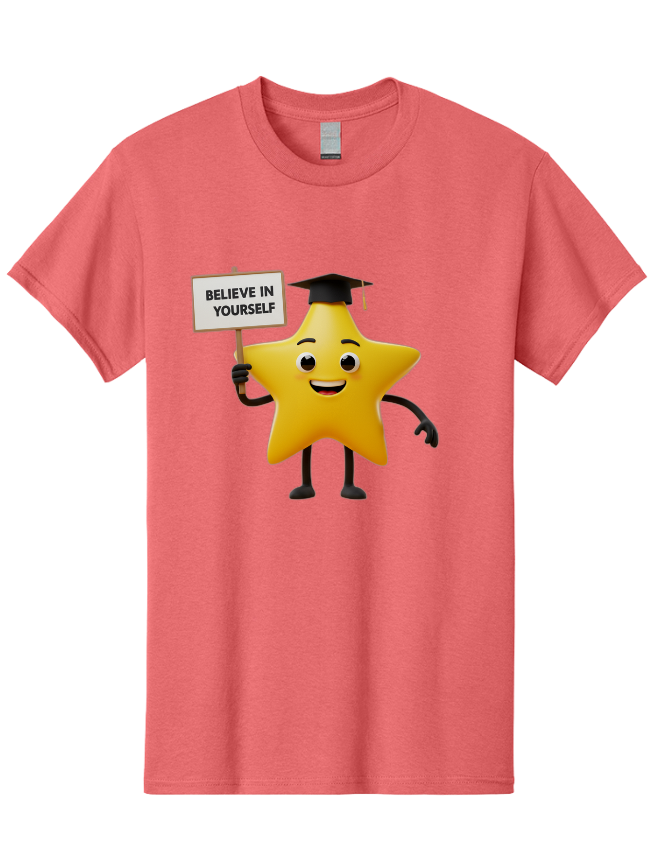 Believe-In-Yourself-10 Men'S Graphic Tee, 100% Cotton, Comfortable Casual Summer Wear, Machine Washable, Motivational Star, Inspirational Quote, Graduation Cap, Self-Confidence, Positivity, Encouragement, Yellow Star Character, Bae127 7