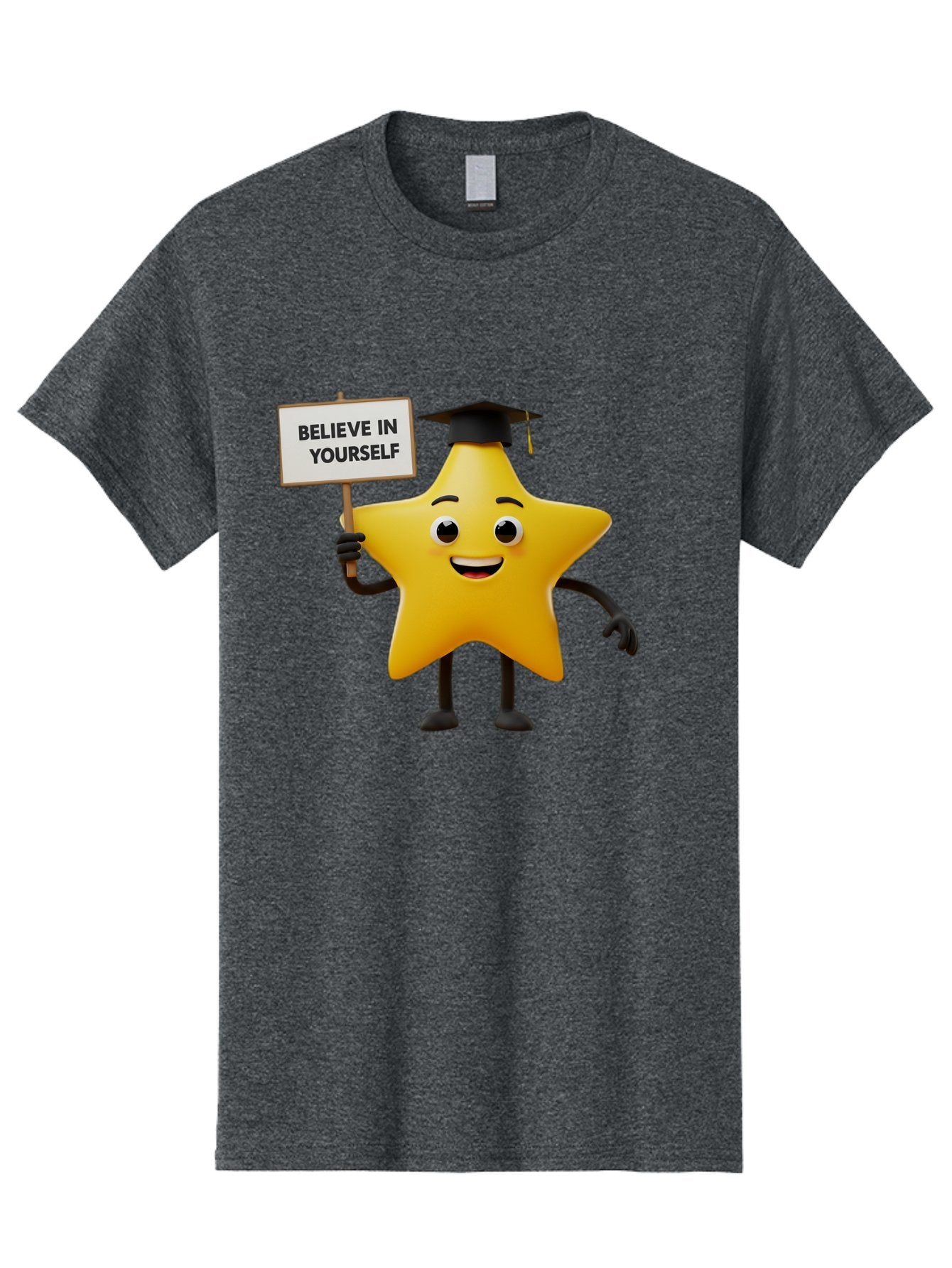 Believe-In-Yourself-10 Men'S Graphic Tee, 100% Cotton, Comfortable Casual Summer Wear, Machine Washable, Motivational Star, Inspirational Quote, Graduation Cap, Self-Confidence, Positivity, Encouragement, Yellow Star Character, Bae127