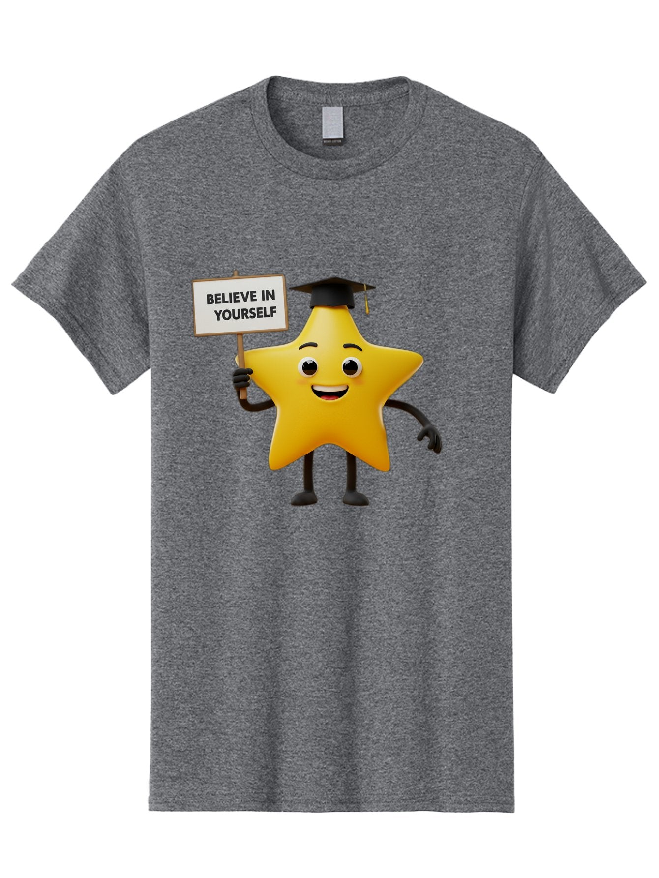 Believe-In-Yourself-10 Men'S Graphic Tee, 100% Cotton, Comfortable Casual Summer Wear, Machine Washable, Motivational Star, Inspirational Quote, Graduation Cap, Self-Confidence, Positivity, Encouragement, Yellow Star Character, Bae127 10