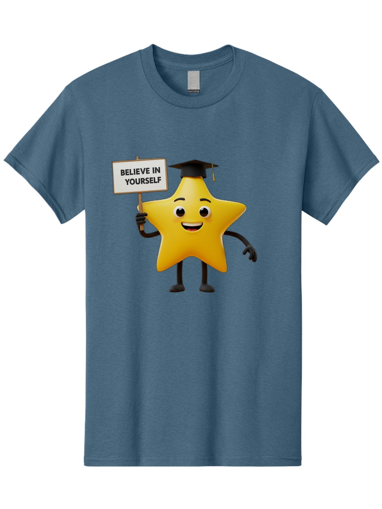 Believe-In-Yourself-10 Men'S Graphic Tee, 100% Cotton, Comfortable Casual Summer Wear, Machine Washable, Motivational Star, Inspirational Quote, Graduation Cap, Self-Confidence, Positivity, Encouragement, Yellow Star Character, Bae127 15