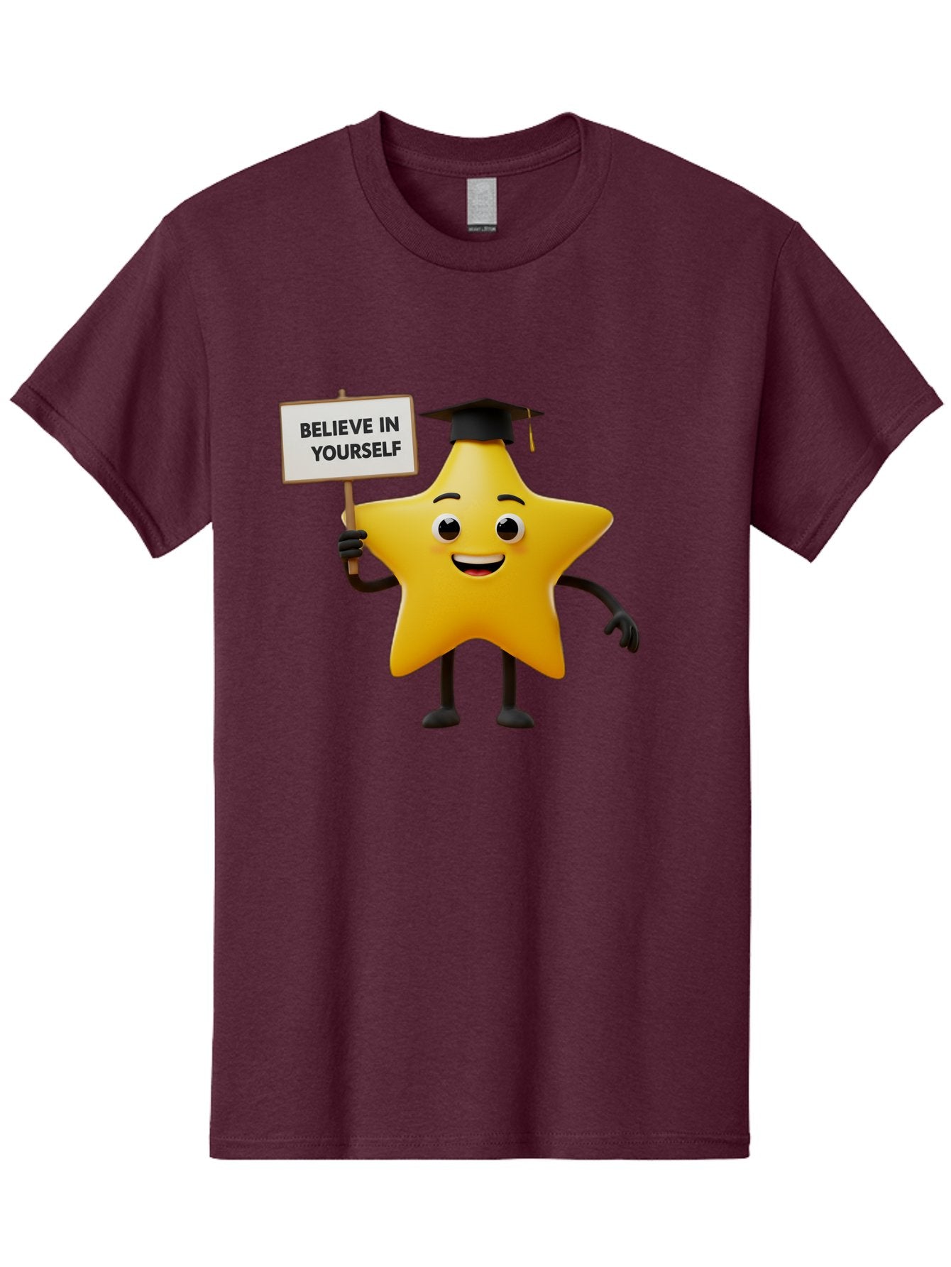 Believe-In-Yourself-10 Men'S Graphic Tee, 100% Cotton, Comfortable Casual Summer Wear, Machine Washable, Motivational Star, Inspirational Quote, Graduation Cap, Self-Confidence, Positivity, Encouragement, Yellow Star Character, Bae127 5
