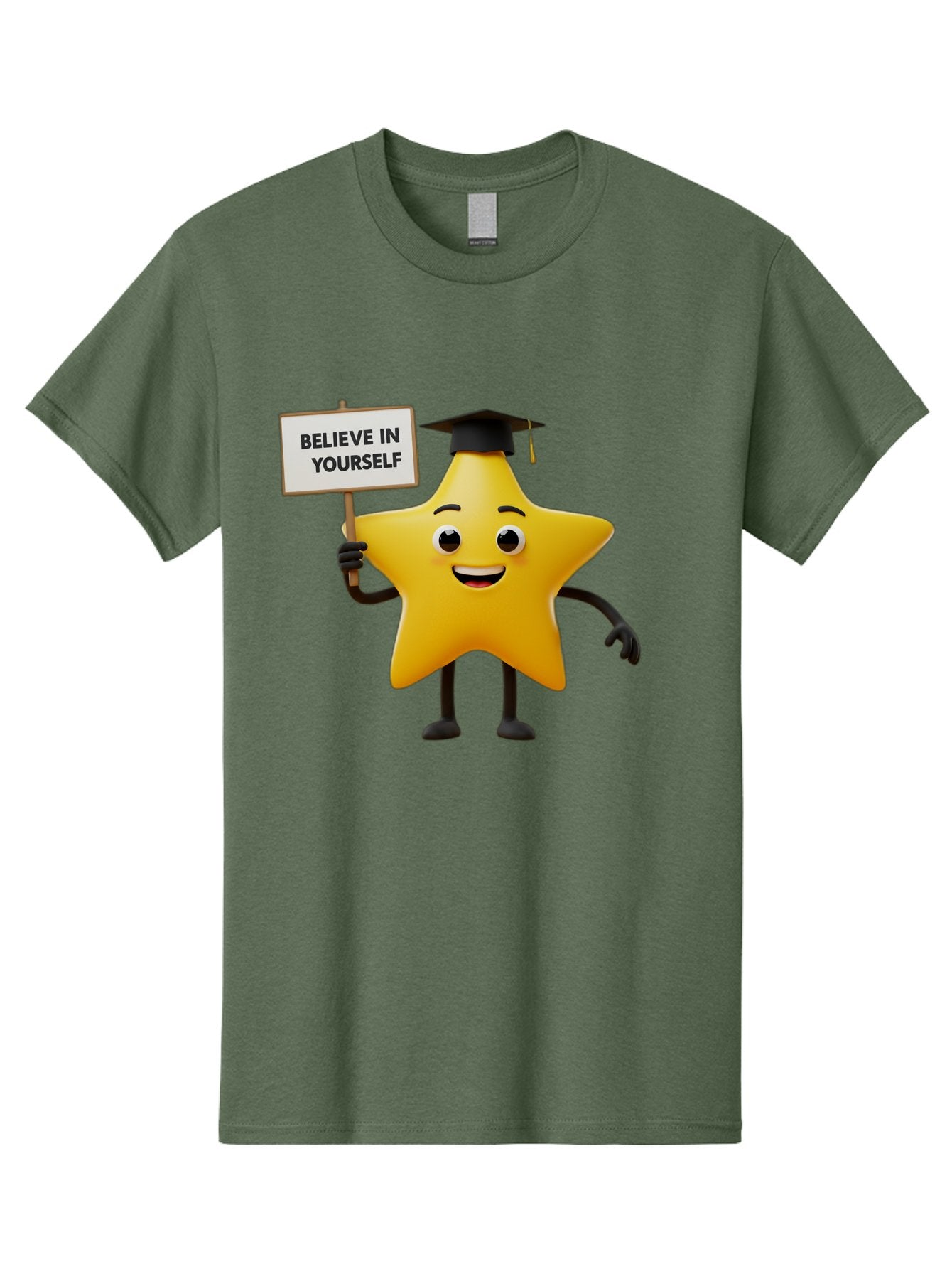 Believe-In-Yourself-10 Men'S Graphic Tee, 100% Cotton, Comfortable Casual Summer Wear, Machine Washable, Motivational Star, Inspirational Quote, Graduation Cap, Self-Confidence, Positivity, Encouragement, Yellow Star Character, Bae127 8