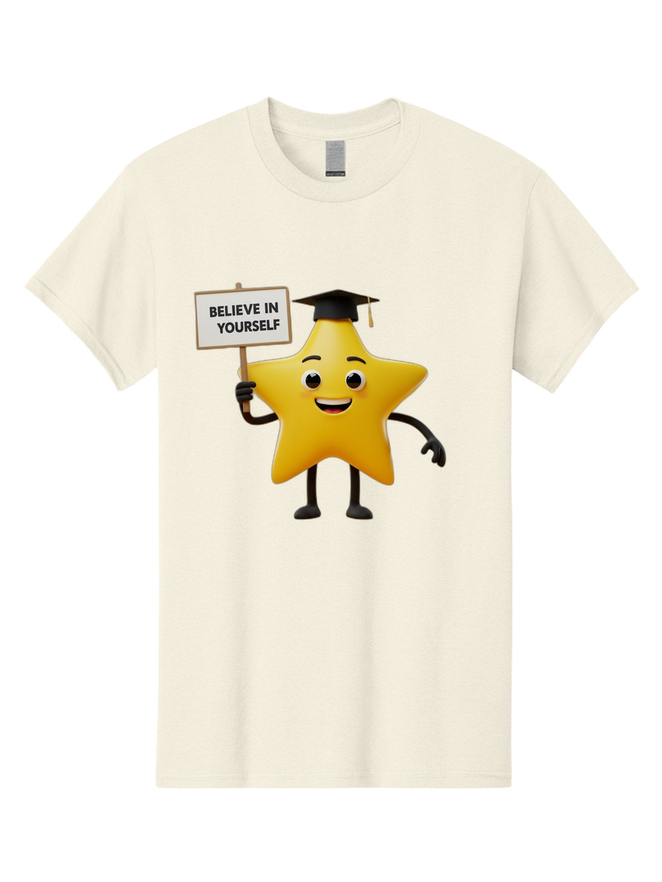 Believe-In-Yourself-10 Men'S Graphic Tee, 100% Cotton, Comfortable Casual Summer Wear, Machine Washable, Motivational Star, Inspirational Quote, Graduation Cap, Self-Confidence, Positivity, Encouragement, Yellow Star Character, Bae127 4