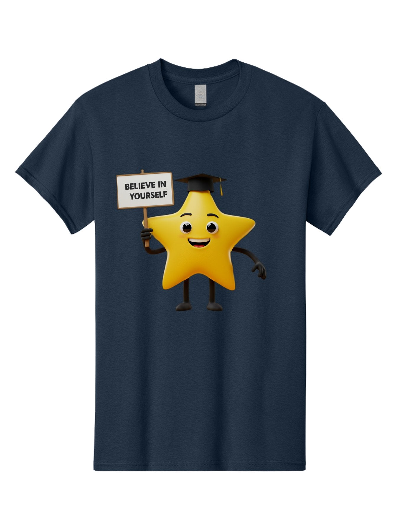 Believe-In-Yourself-10 Men'S Graphic Tee, 100% Cotton, Comfortable Casual Summer Wear, Machine Washable, Motivational Star, Inspirational Quote, Graduation Cap, Self-Confidence, Positivity, Encouragement, Yellow Star Character, Bae127 9