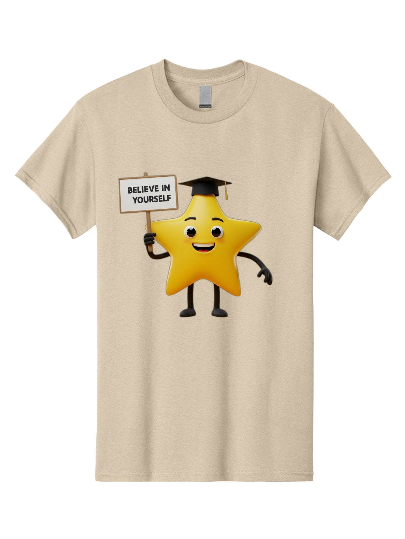 Believe-In-Yourself-10 Men'S Graphic Tee, 100% Cotton, Comfortable Casual Summer Wear, Machine Washable, Motivational Star, Inspirational Quote, Graduation Cap, Self-Confidence, Positivity, Encouragement, Yellow Star Character, Bae127 13