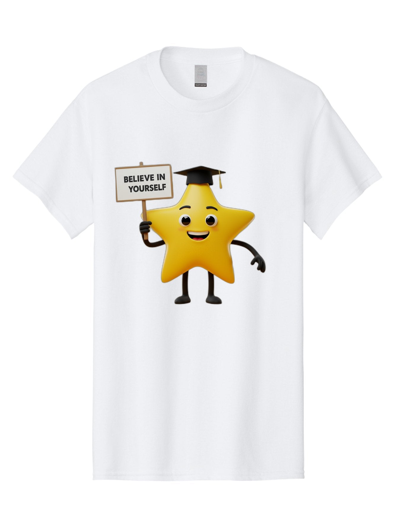 Believe-In-Yourself-10 Men'S Graphic Tee, 100% Cotton, Comfortable Casual Summer Wear, Machine Washable, Motivational Star, Inspirational Quote, Graduation Cap, Self-Confidence, Positivity, Encouragement, Yellow Star Character, Bae127 7