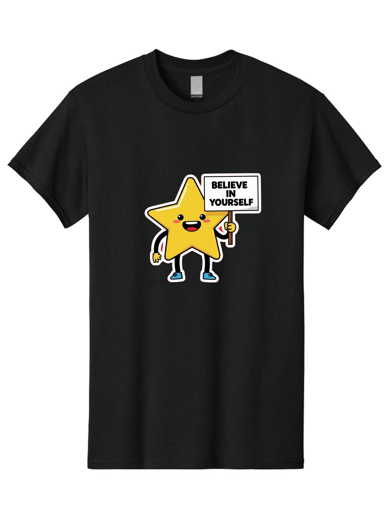 Believe-In-Yourself-2 Men'S Graphic Tee, 100% Cotton, Comfortable Casual Summer Wear, Machine Washable, Motivational Star, Positive Affirmation, Inspiring Cartoon Character, Confidence Booster, Self-Empowerment Message, Yellow Star Character, Bae128 8