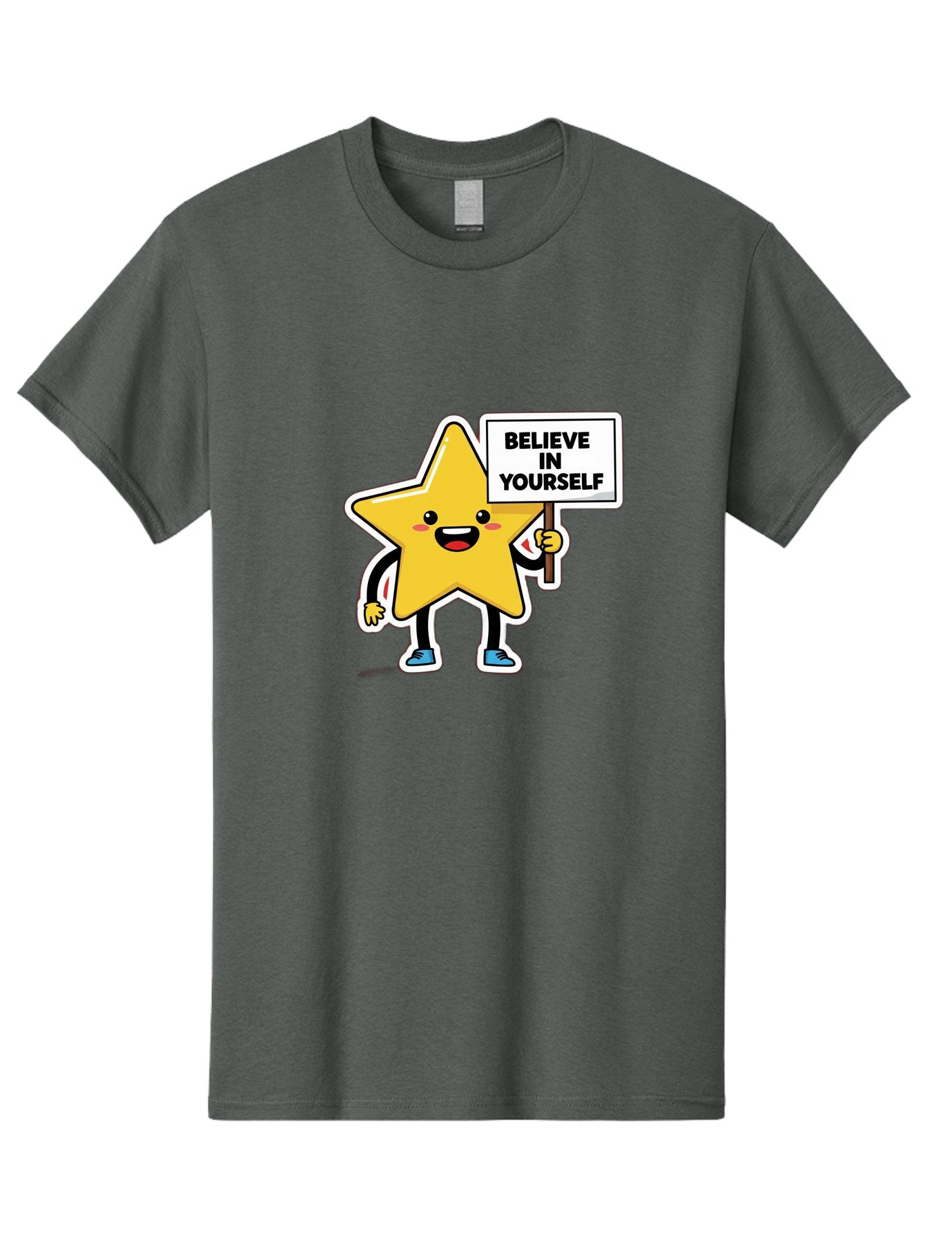 Believe-In-Yourself-2 Men'S Graphic Tee, 100% Cotton, Comfortable Casual Summer Wear, Machine Washable, Motivational Star, Positive Affirmation, Inspiring Cartoon Character, Confidence Booster, Self-Empowerment Message, Yellow Star Character, Bae128 15
