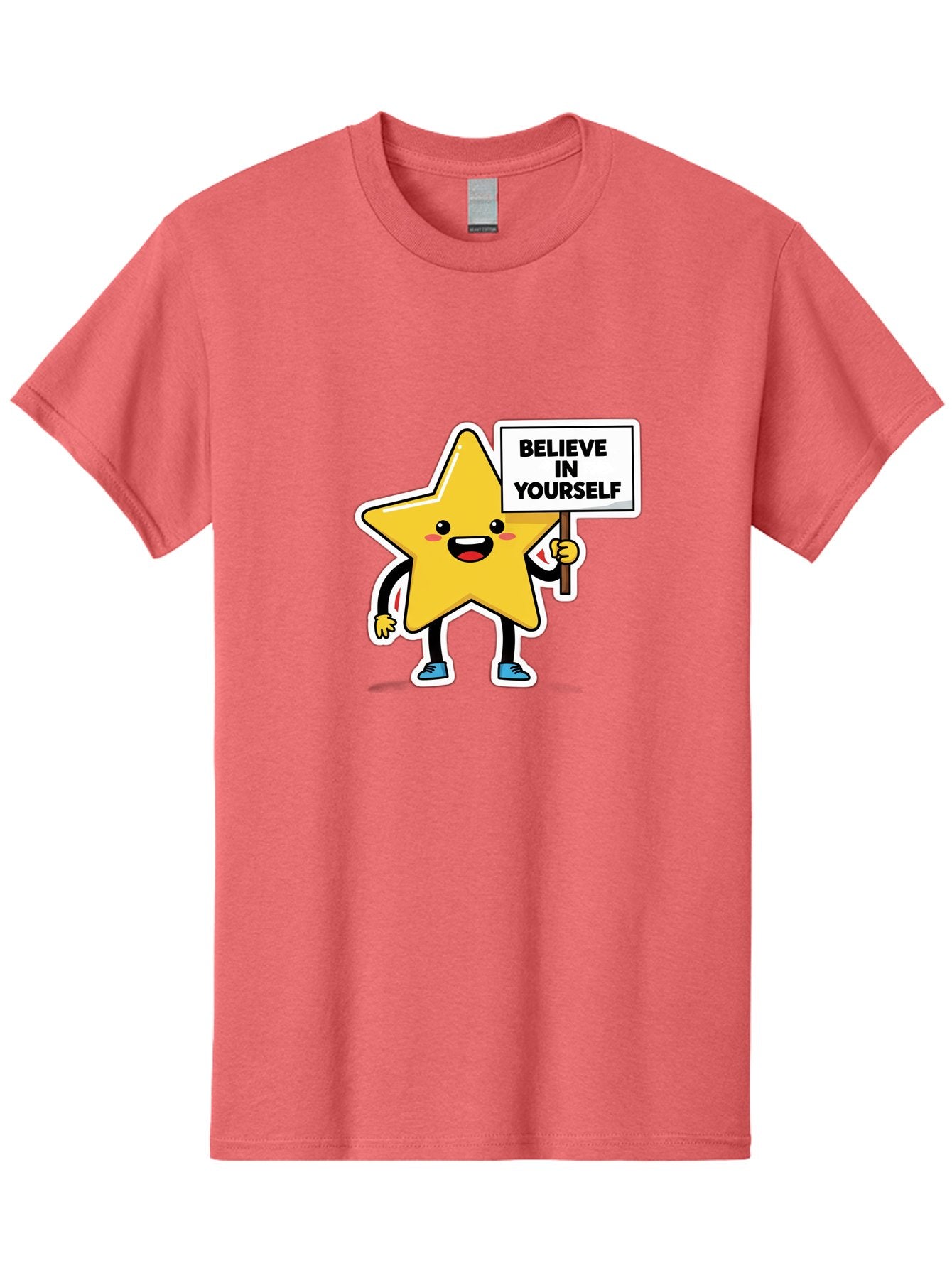Believe-In-Yourself-2 Men'S Graphic Tee, 100% Cotton, Comfortable Casual Summer Wear, Machine Washable, Motivational Star, Positive Affirmation, Inspiring Cartoon Character, Confidence Booster, Self-Empowerment Message, Yellow Star Character, Bae128 11