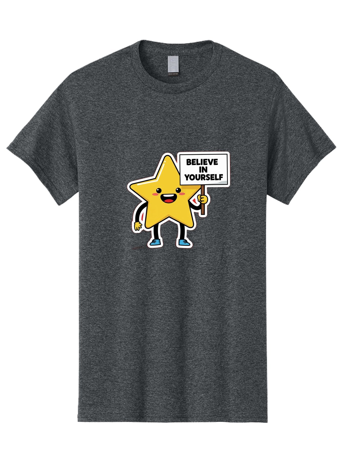 Believe-In-Yourself-2 Men'S Graphic Tee, 100% Cotton, Comfortable Casual Summer Wear, Machine Washable, Motivational Star, Positive Affirmation, Inspiring Cartoon Character, Confidence Booster, Self-Empowerment Message, Yellow Star Character, Bae128 7