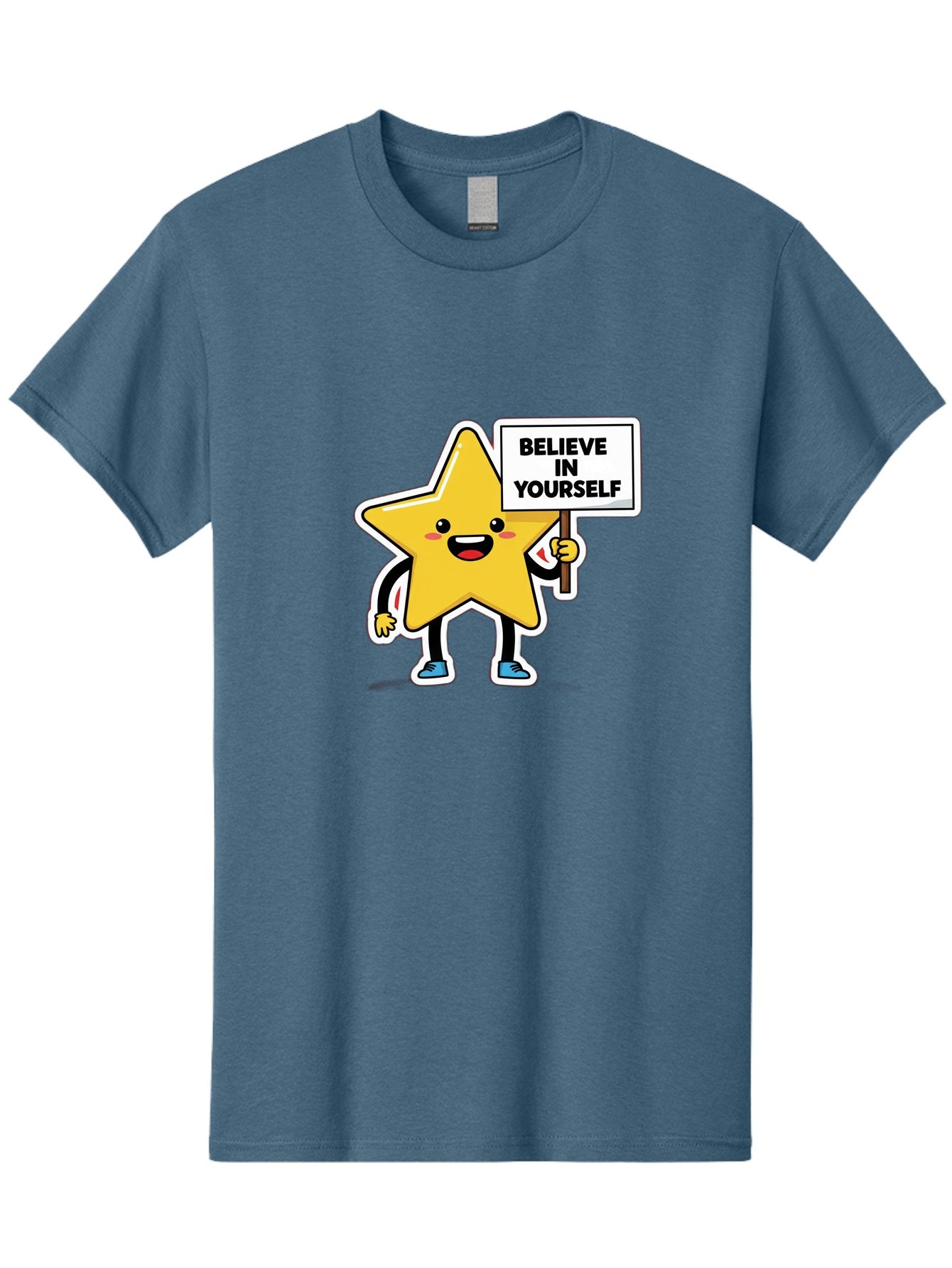Believe-In-Yourself-2 Men'S Graphic Tee, 100% Cotton, Comfortable Casual Summer Wear, Machine Washable, Motivational Star, Positive Affirmation, Inspiring Cartoon Character, Confidence Booster, Self-Empowerment Message, Yellow Star Character, Bae128 12